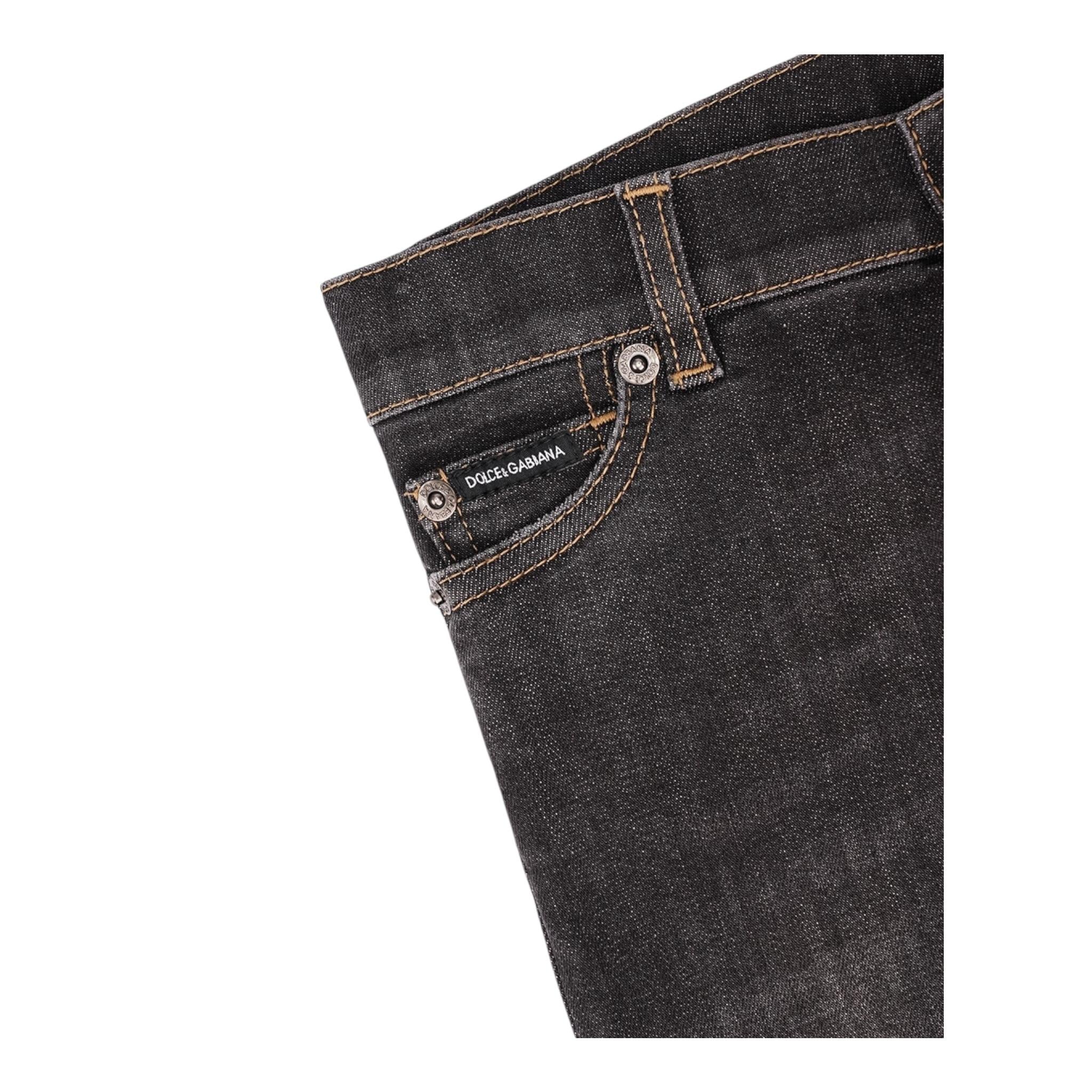 DOLCE & GABBANA jeans tinta unita con girovita regolabile Nero per Bambino L41F95 NERO DOLCE & GABBANA