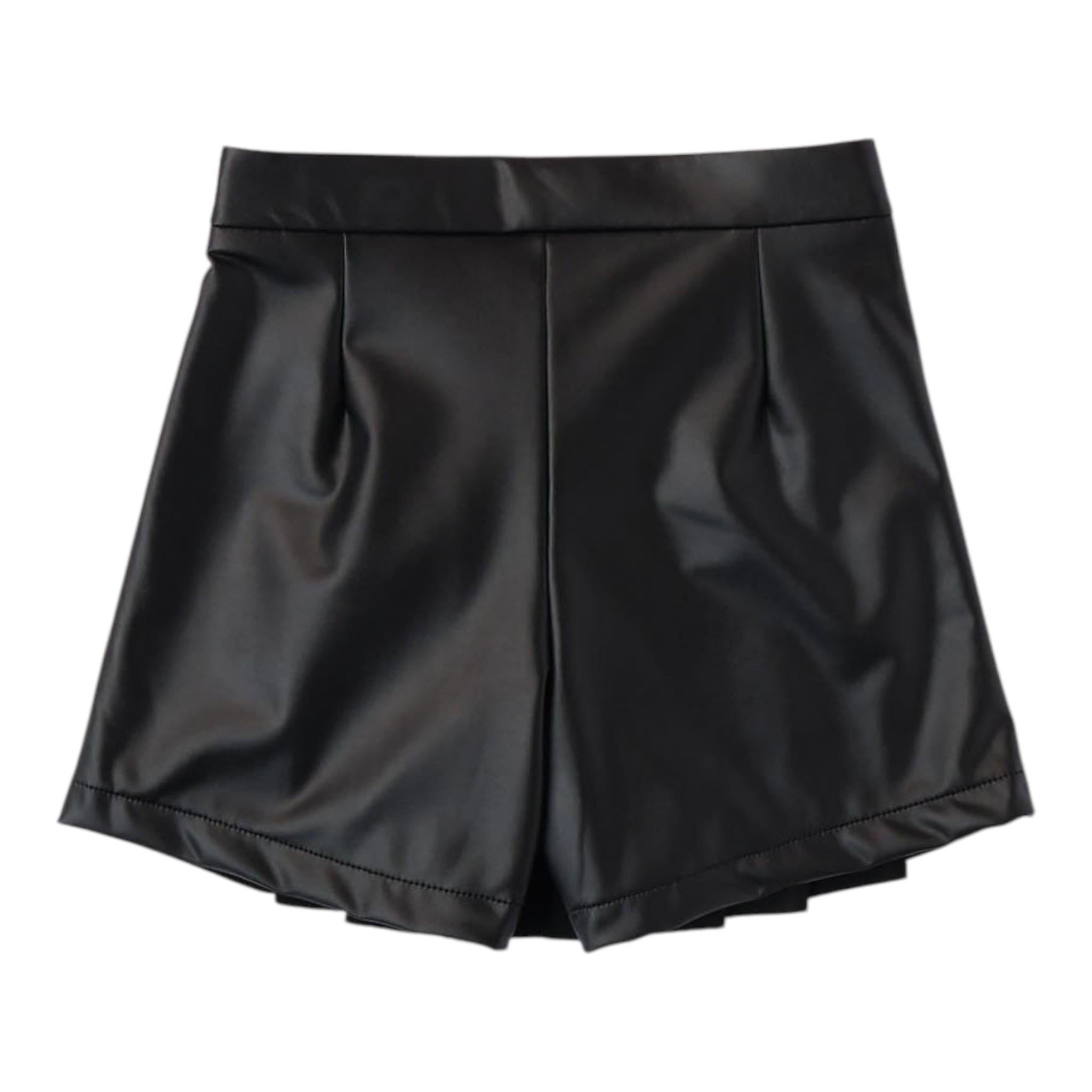 SARABANDA short modello gonna in ecopelle con plisset Nero per Bambina 7686 NERO SARABANDA