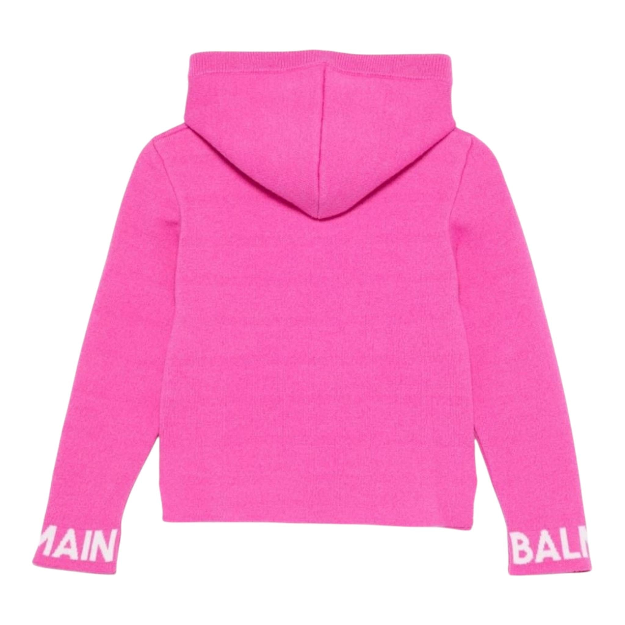 BALMAIN maglia tinta unita con cappuccio e stampa Fuxia per Bambina BV9B10 FUXIA BALMAIN