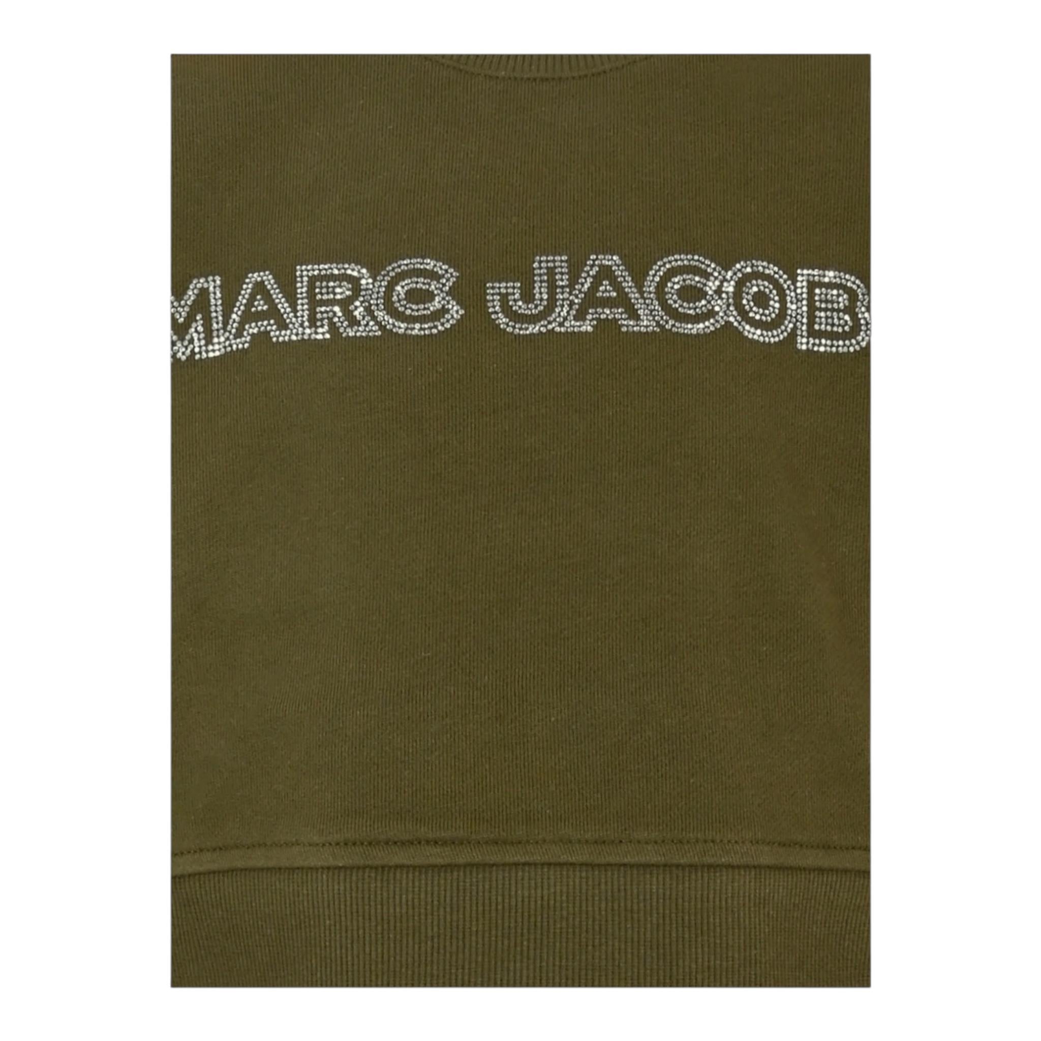 MARC JACOBS felpa chiusa girocollo tinta unita con stampa logo brillantinata Verde per Bambina W60263 VERDE MARC JACOBS