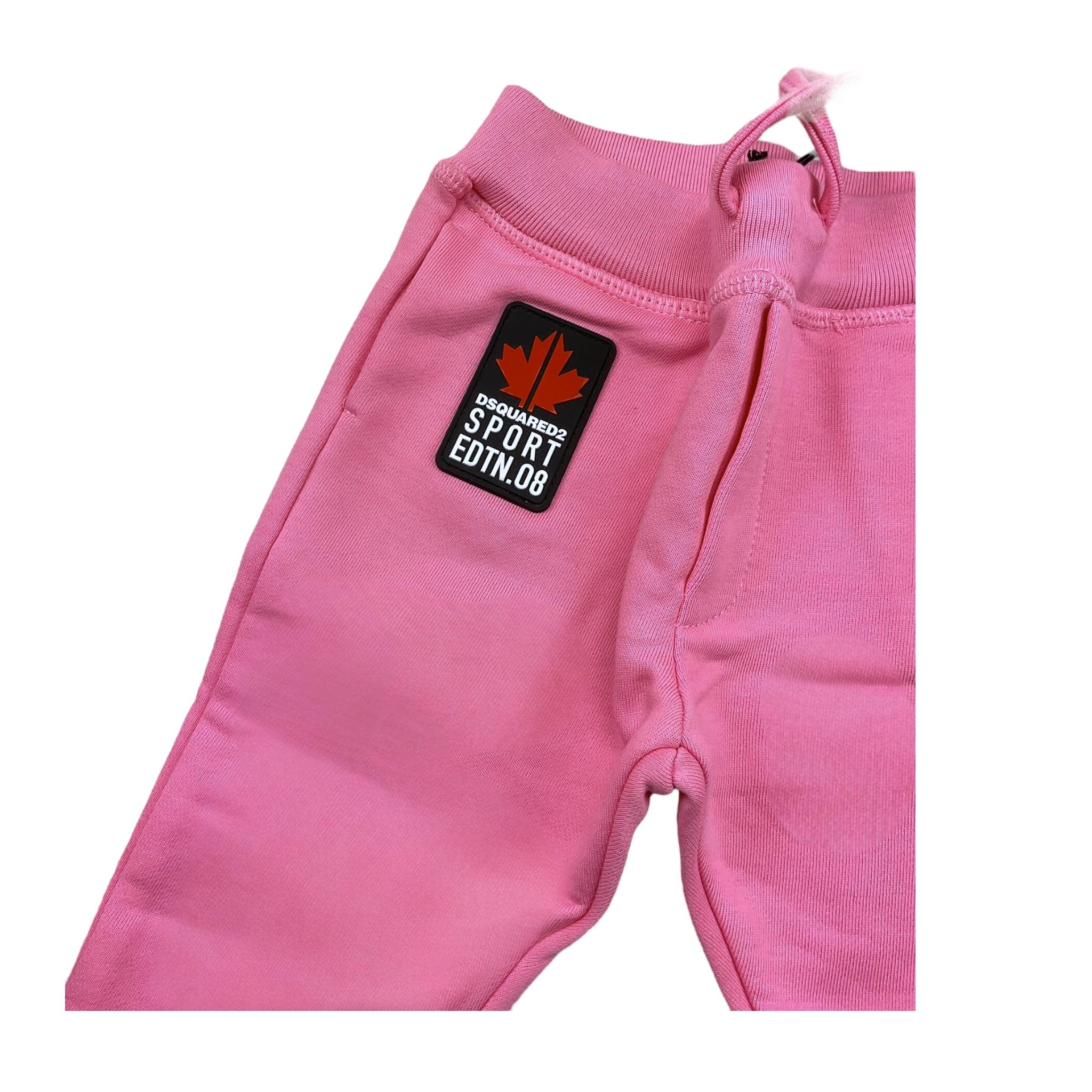 DSQUARED2 pantalone tuta tinta unita con logo Rosa per Neonata DQ1882 ROSA DSQUARED2