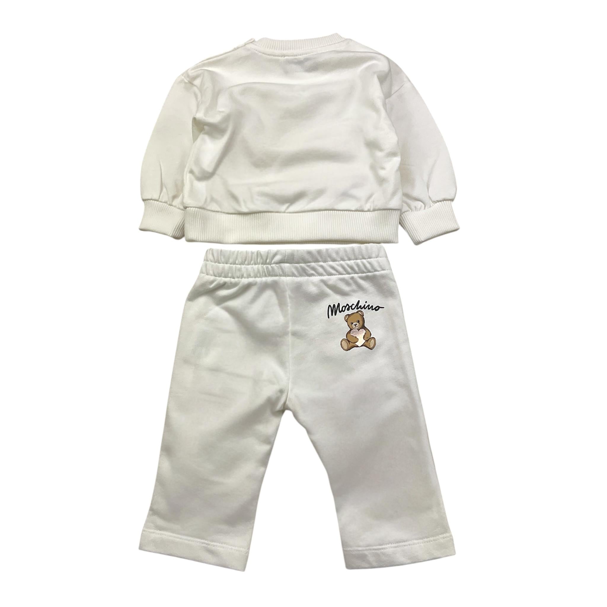 MOSCHINO completo 2pz felpa-pantalone tinta unita Bianco per Neonata MDK03D BIANCO MOSCHINO