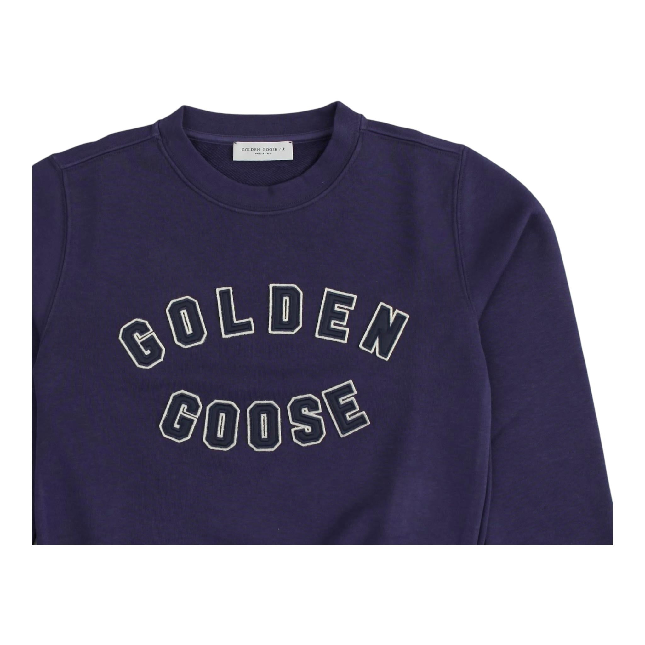 GOLDEN GOOSE felpa girocollo tinta unita con stampa Blu per Bambino GKP01402 BLU GOLDEN GOOSE