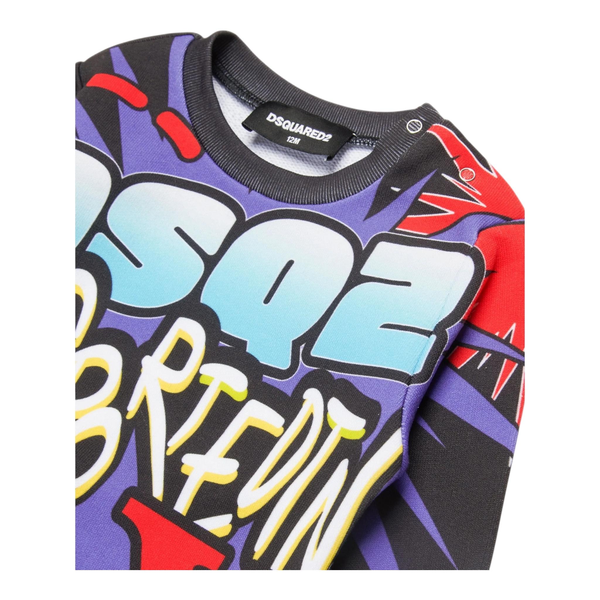 DSQUARED2 felpa chiusa girocollo stampa fantasia Nero per Neonato DQ2543 NERO DSQUARED2