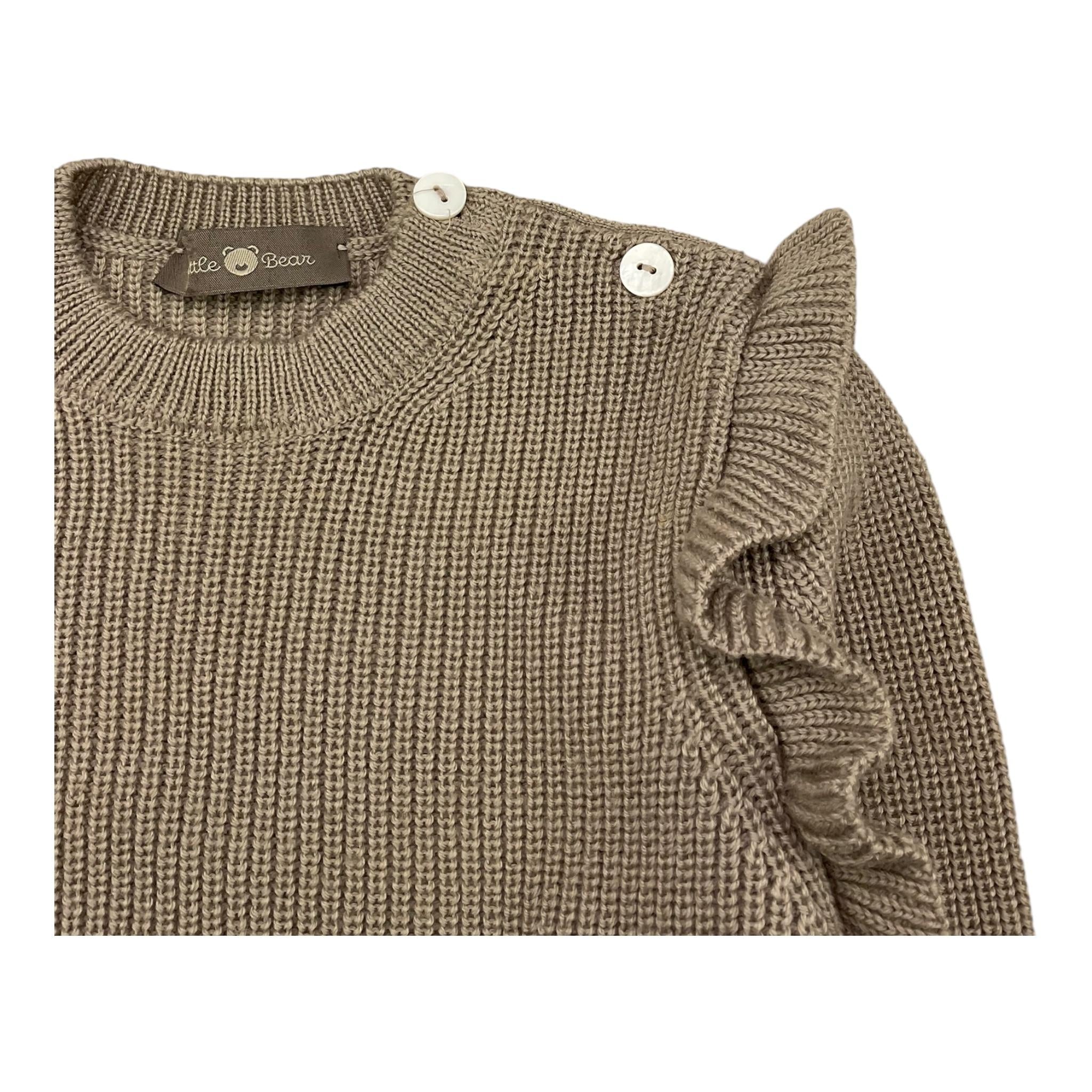 LITTLE BEAR maglia girocollo tinta unita con rouches Fango per Bambina 5141 FANGO LITTLE BEAR