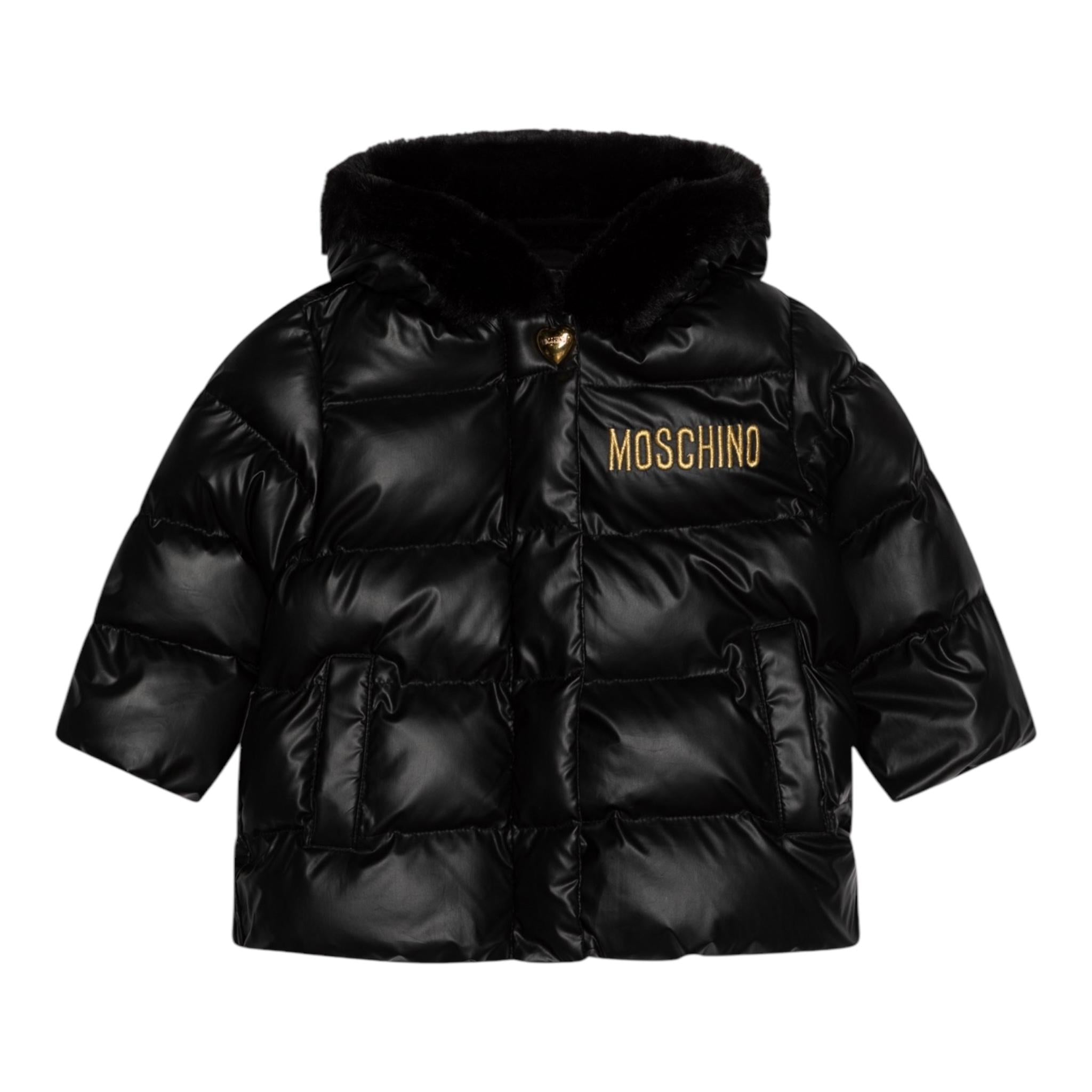 MOSCHINO giubbino tinta unita con cappuccio Nero per Neonata MDS02E NERO MOSCHINO