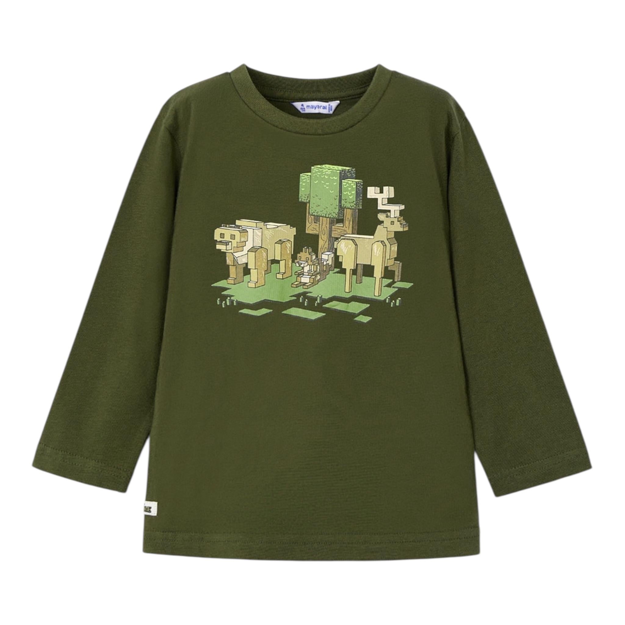 MAYORAL shirt girocollo tinta unita con stampa Verde per Bambino 4054J VERDE MAYORAL