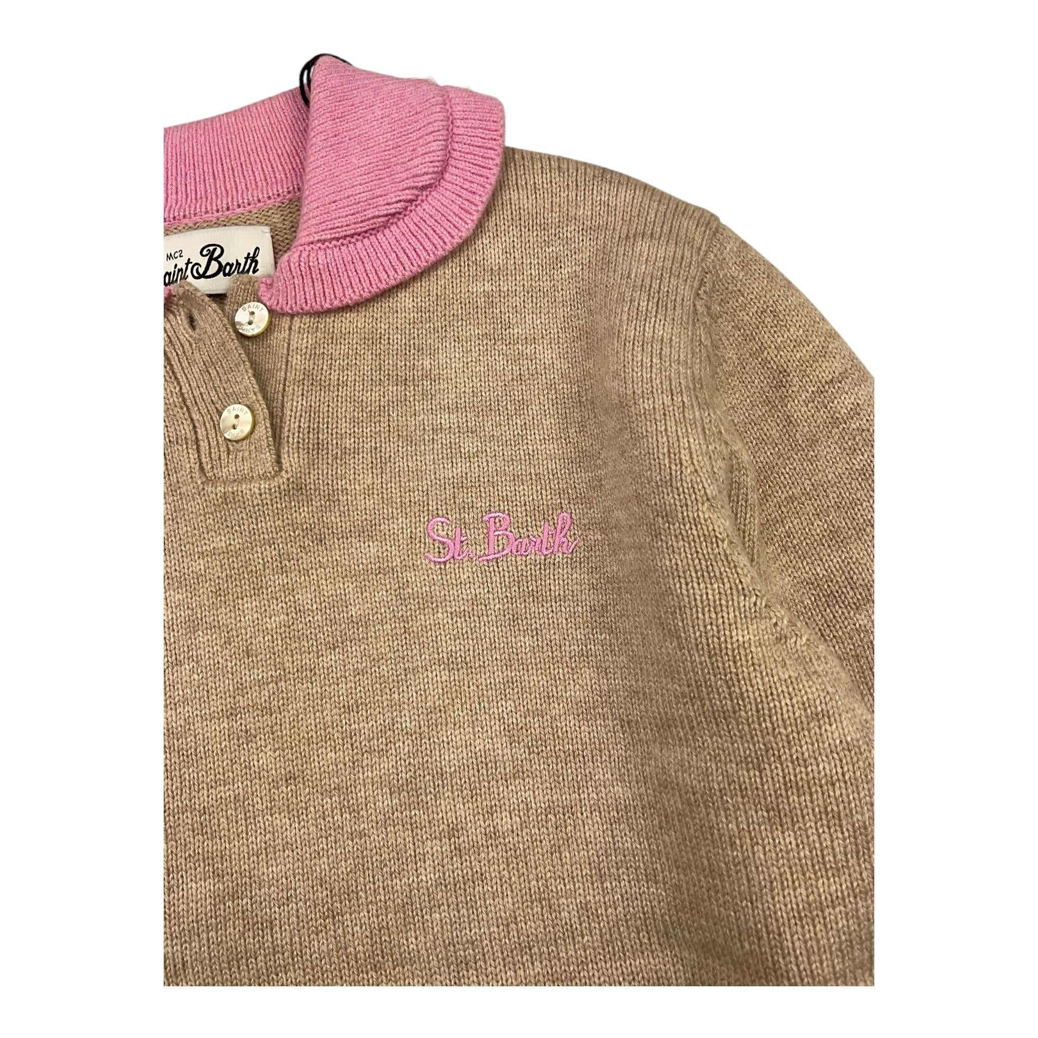 SAINT BARTH maglia tinta unita con colletto in contrasto Sabbia per Bambina COS0001 SABBIA SAINT BARTH