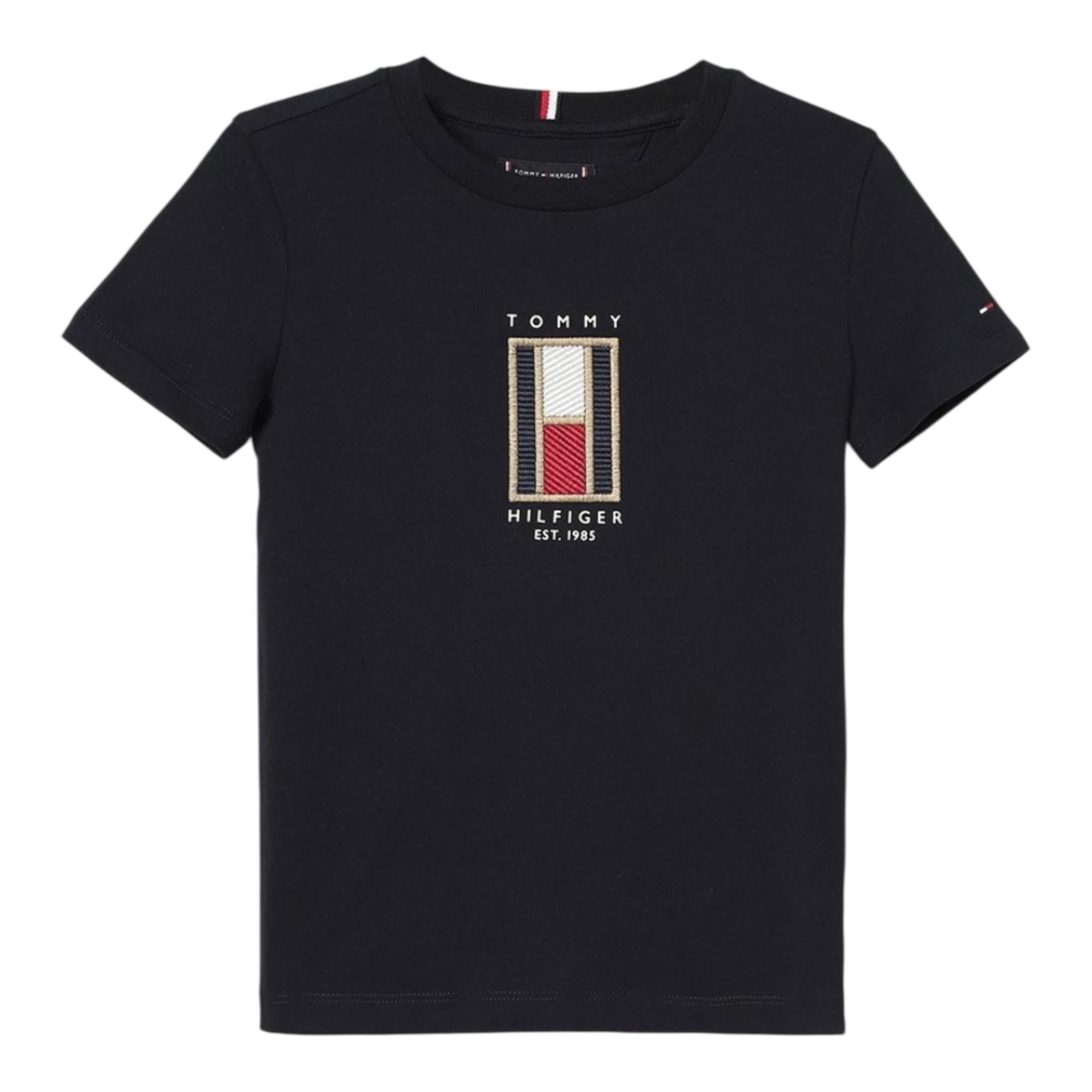 TOMMY HILFIGER t-shirt girocollo tinta unita con stampa in contrasto Blu per Bambino KB0KB09285 BLU TOMMY HILFIGER