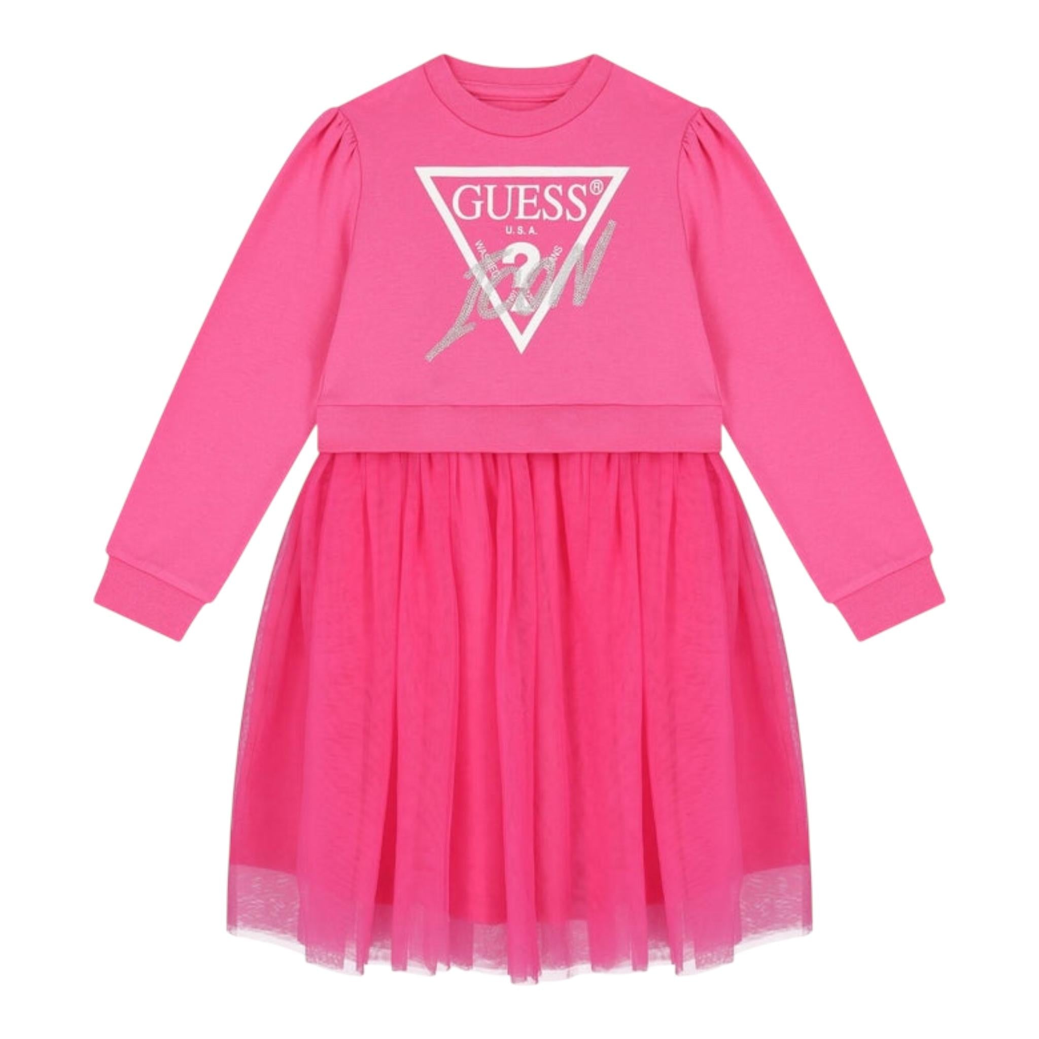 GUESS abito tinta unita girocollo con tulle Fuxia per Bambina K4YK09KB8R0 FUXIA GUESS