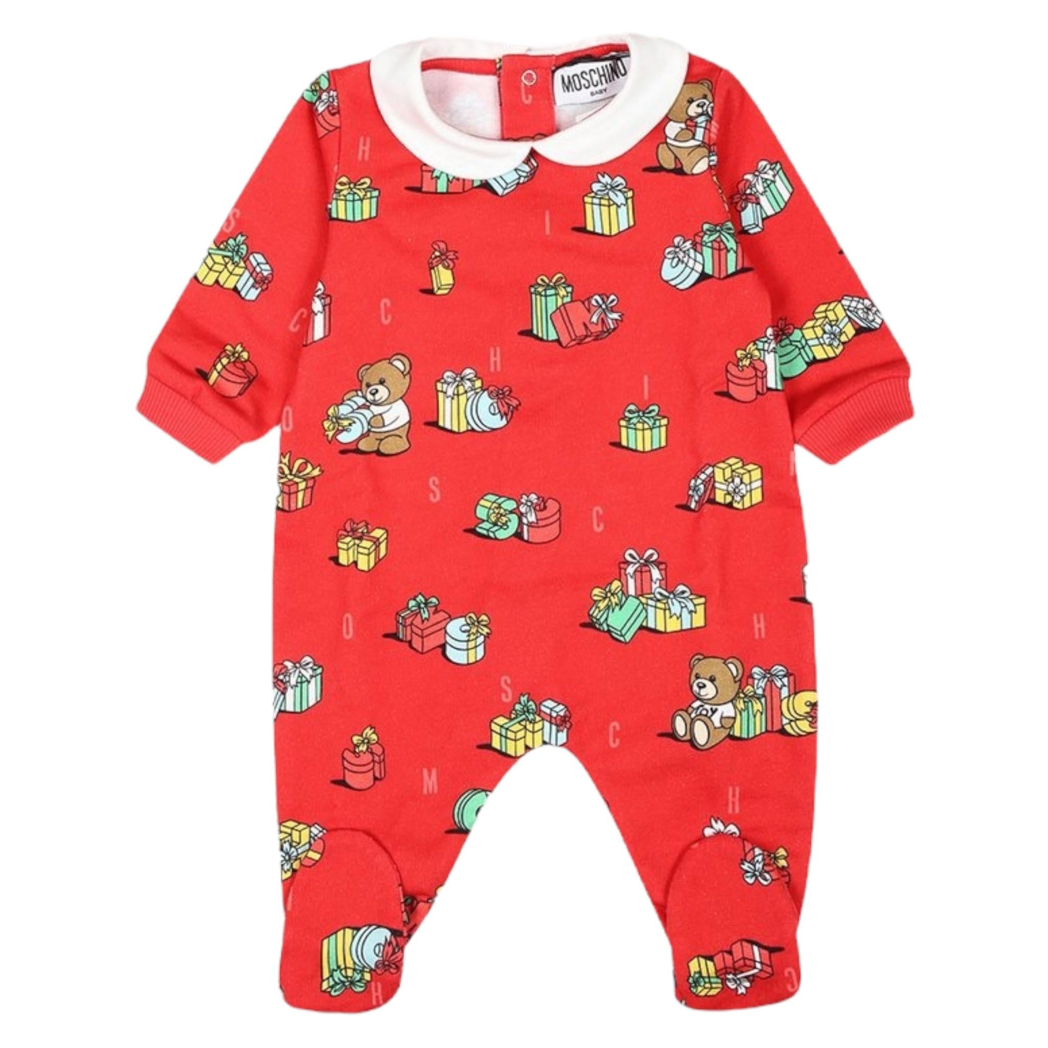 MOSCHINO tutina manica lunga tinta unita con stampa in contrasto Rosso per Neonato MUT043 ROSSO MOSCHINO