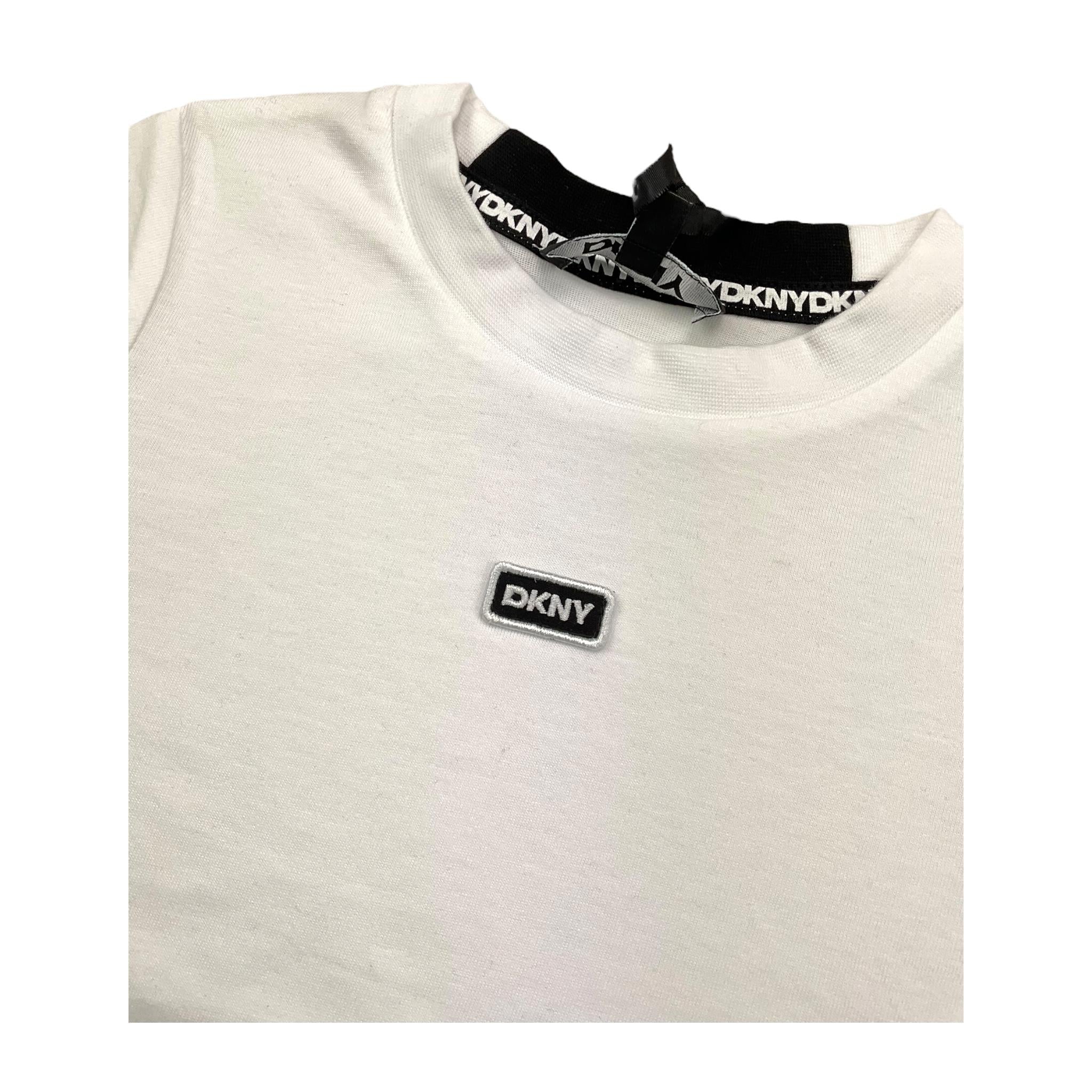 DKNY t-shirt girocollo tinta unita cn profili in contrasto Bianco per Bambino D60197 BIANCO DKNY