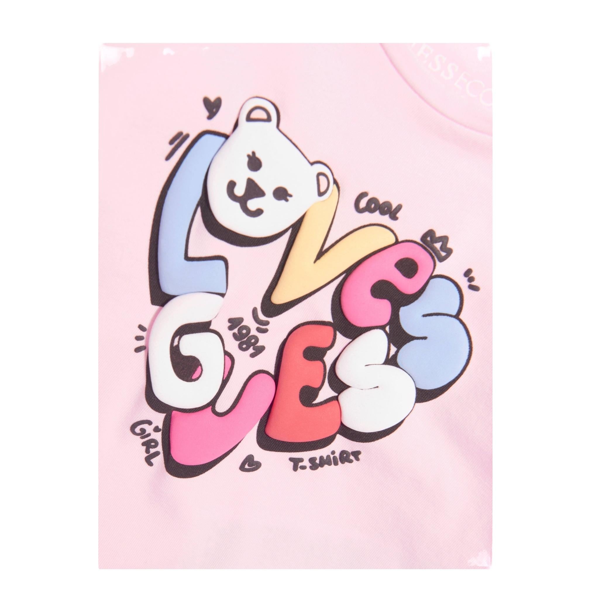 GUESS shirt girocollo tinta unita con stampa in contrasto Rosa per Neonata A4YI01K6YWA ROSA GUESS