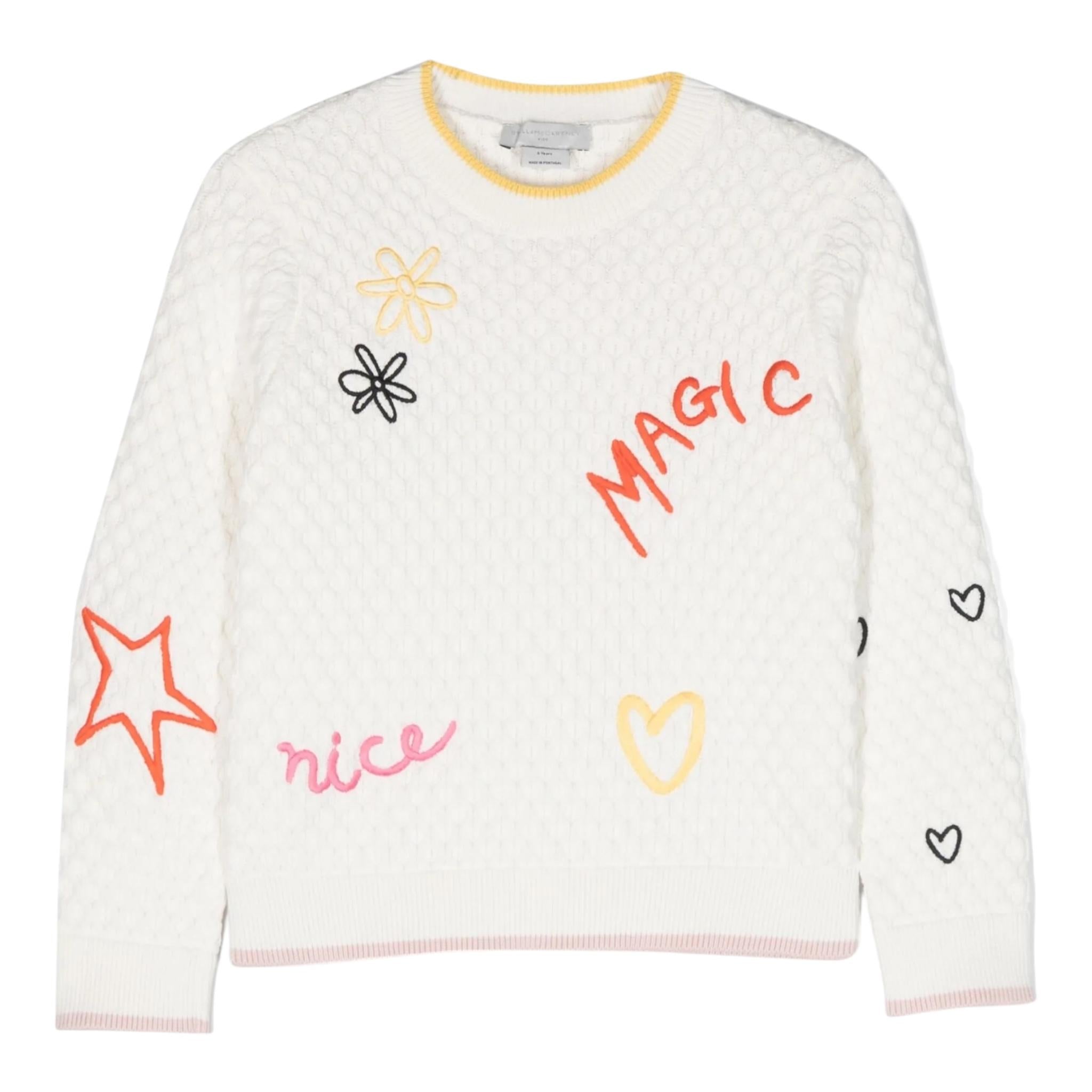 STELLA McCARTNEY maglia girocollo tinta unita con ricami in contrasto Panna per Bambina TT9A40 PANNA STELLA McCARTNEY