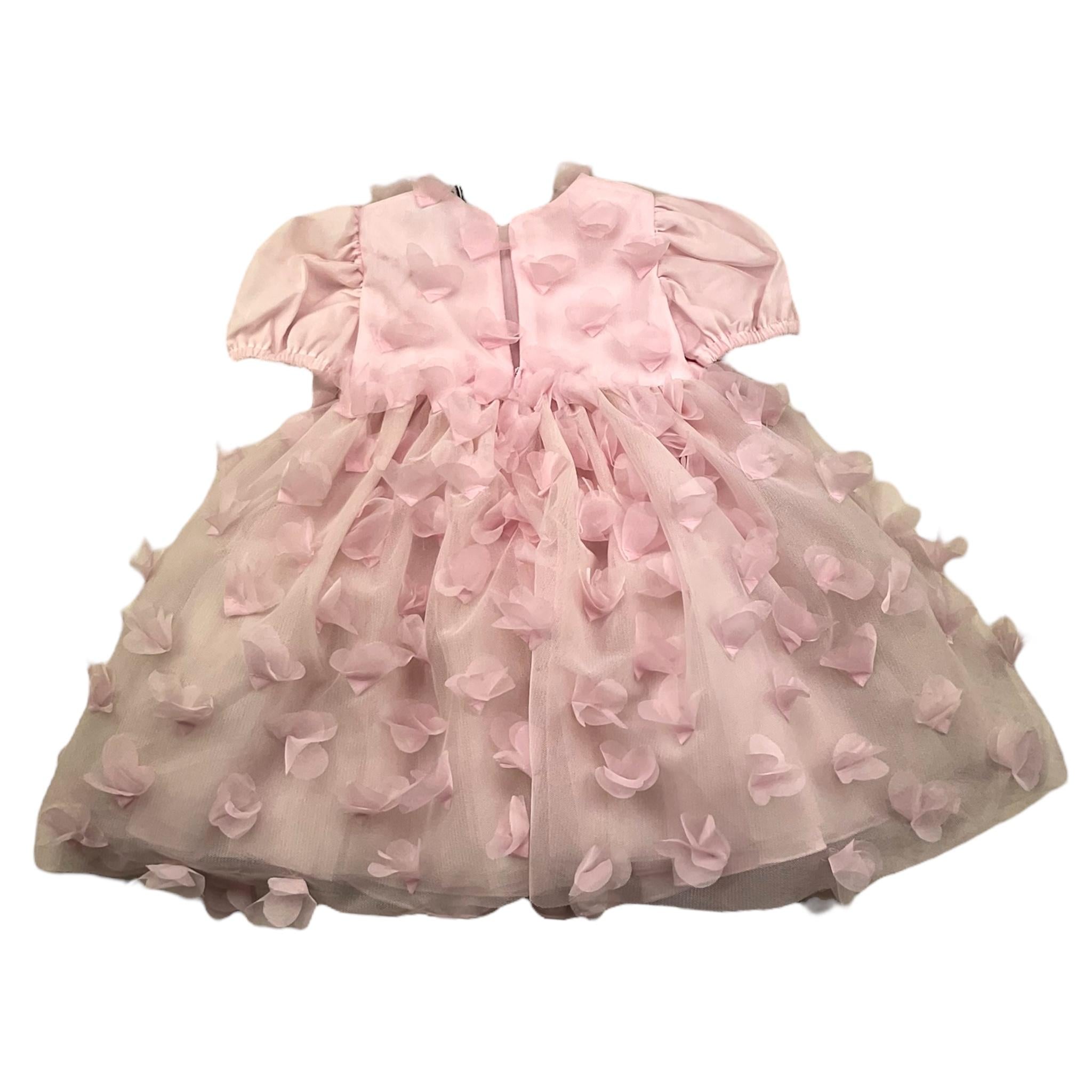 SIMONETTA abito mezza manica tinta unita con applicazioni Rosa per Neonata SS1021 ROSA SIMONETTA