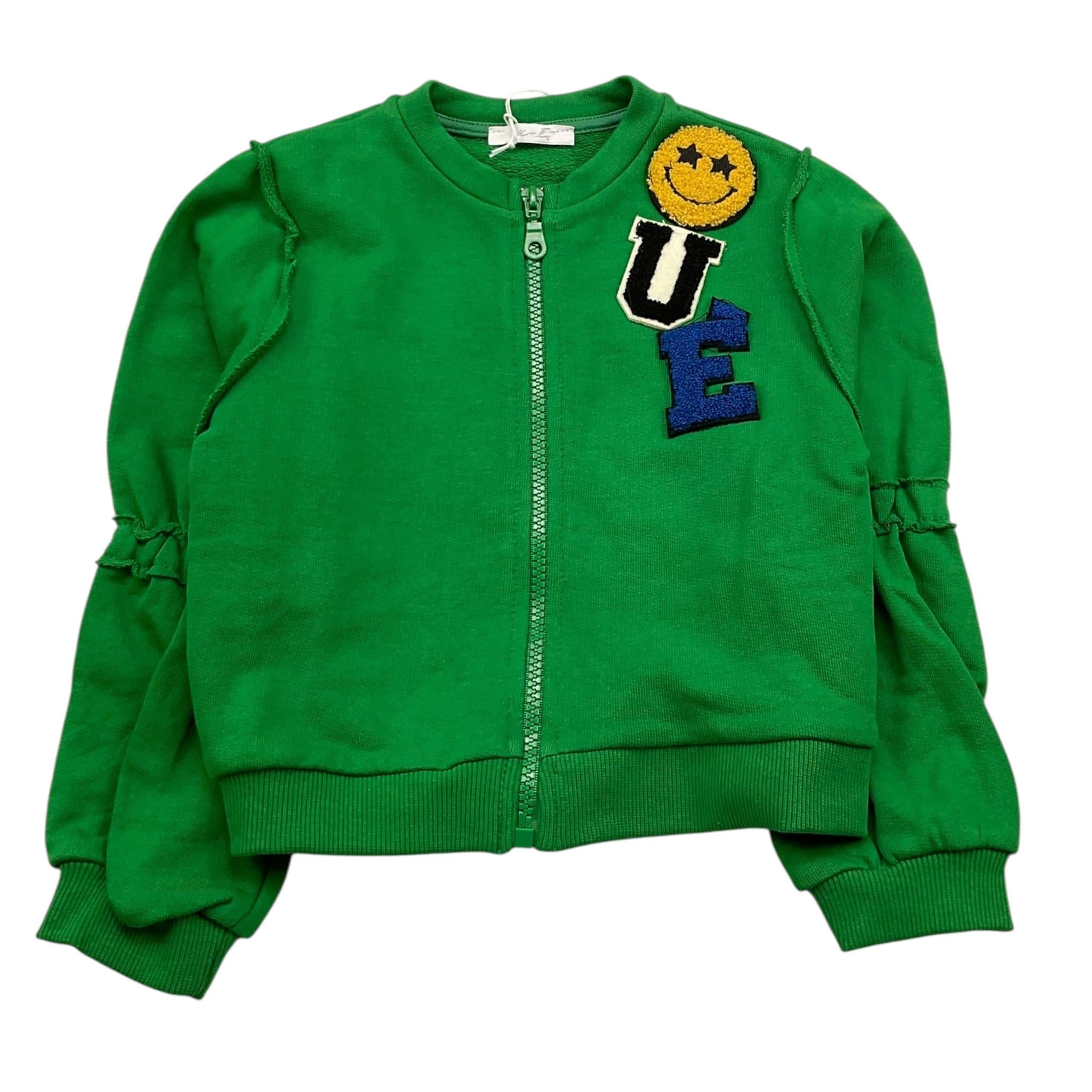 M+E' felpa con zip tinta unita con ricami Verde per Bambina UE0569 VERDE M+E'