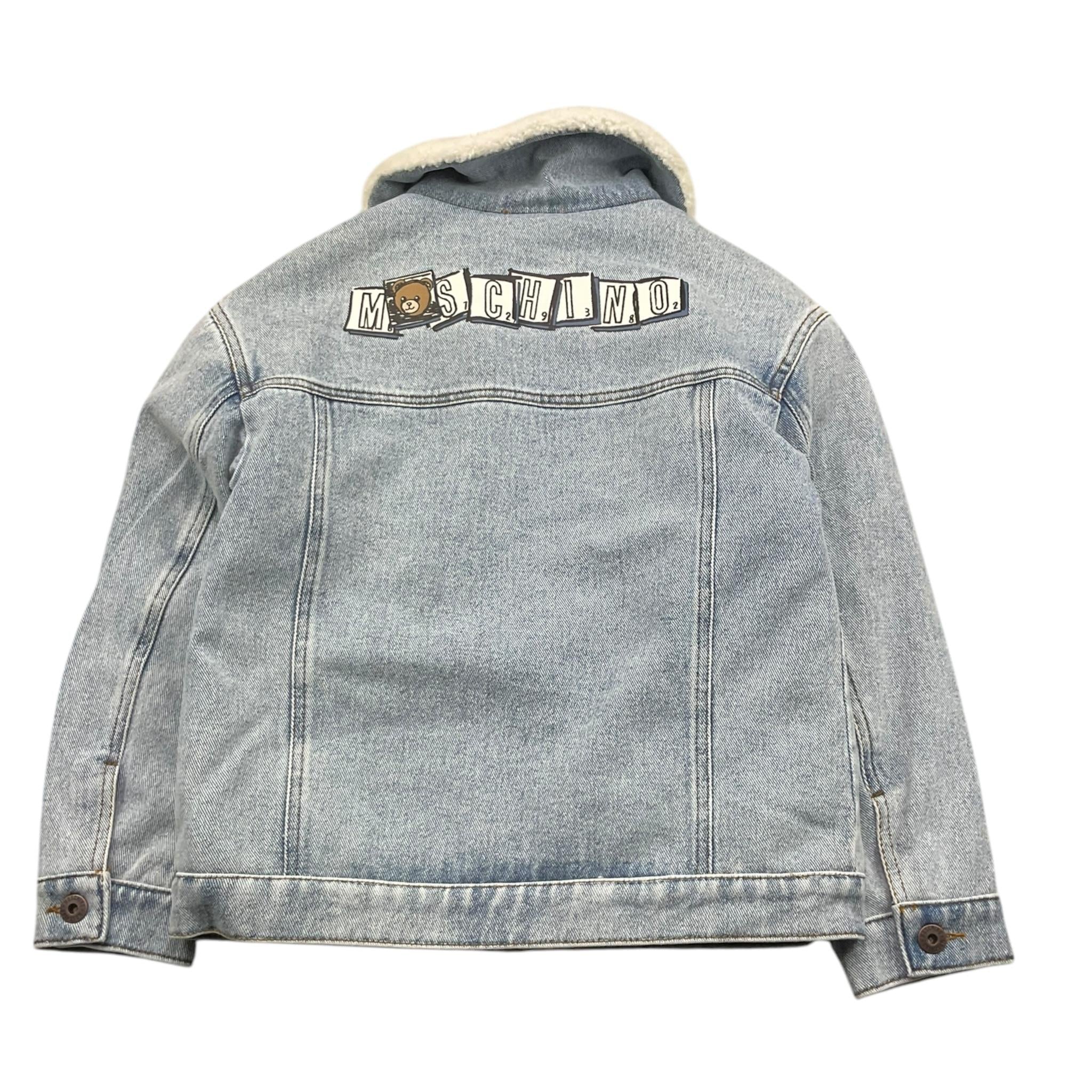 MOSCHINO giubbino in denim tinta unita con pelliccia e stampa Azzurro per Bambino HUS05C AZZURRO MOSCHINO