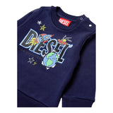 DIESEL felpa chiusa girocollo tinta unita cn stampa in contrasto Blu per Neonato K00582 BLU DIESEL
