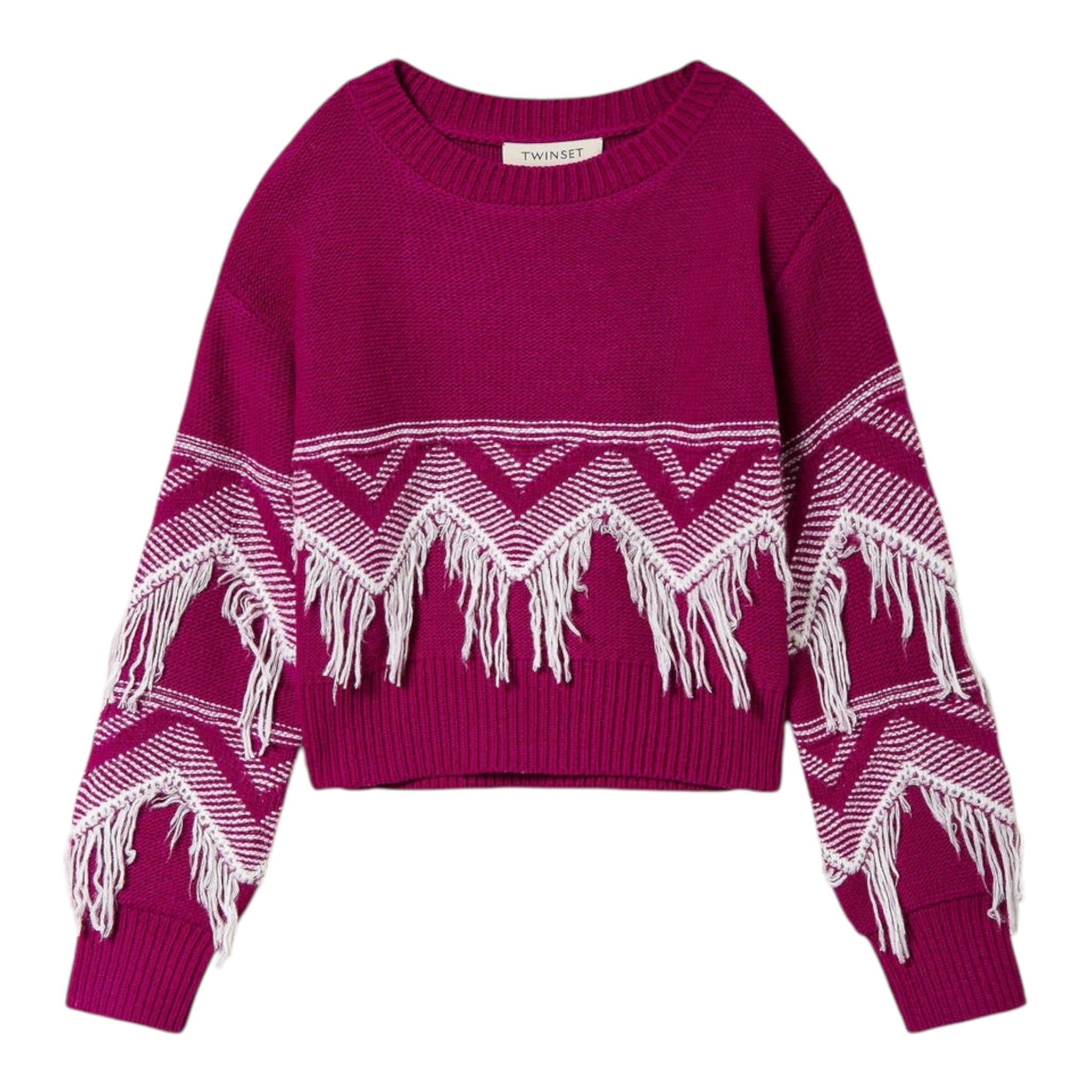 TWINSET maglia girocollo tinta unita con frange Viola per Bambina 242GJ3131 VIOLA TWINSET
