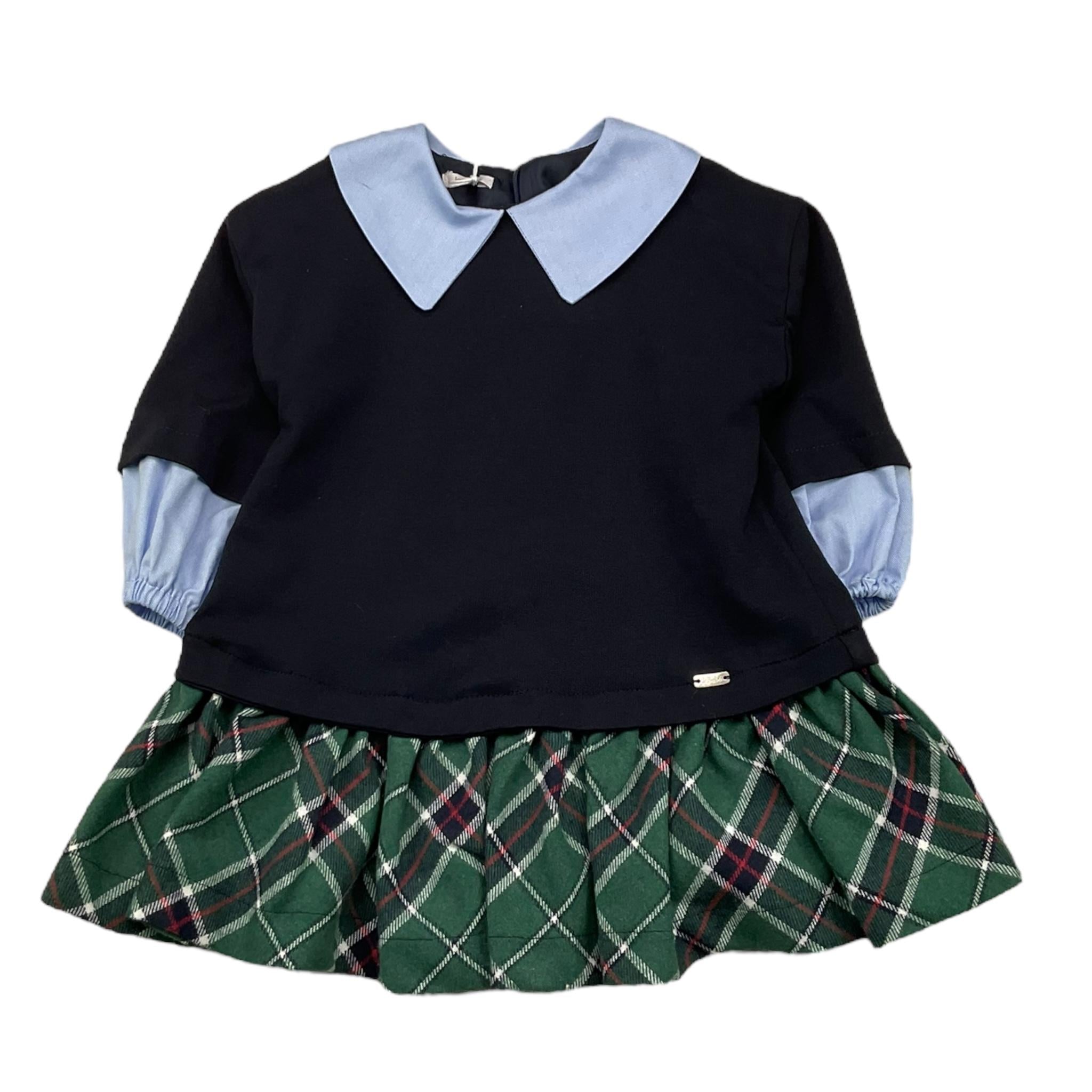 LE BEBE' abito manica lunga con finta camicia e gonna scozzese Blu per Neonata LBG6115 BLU LE BEBE'