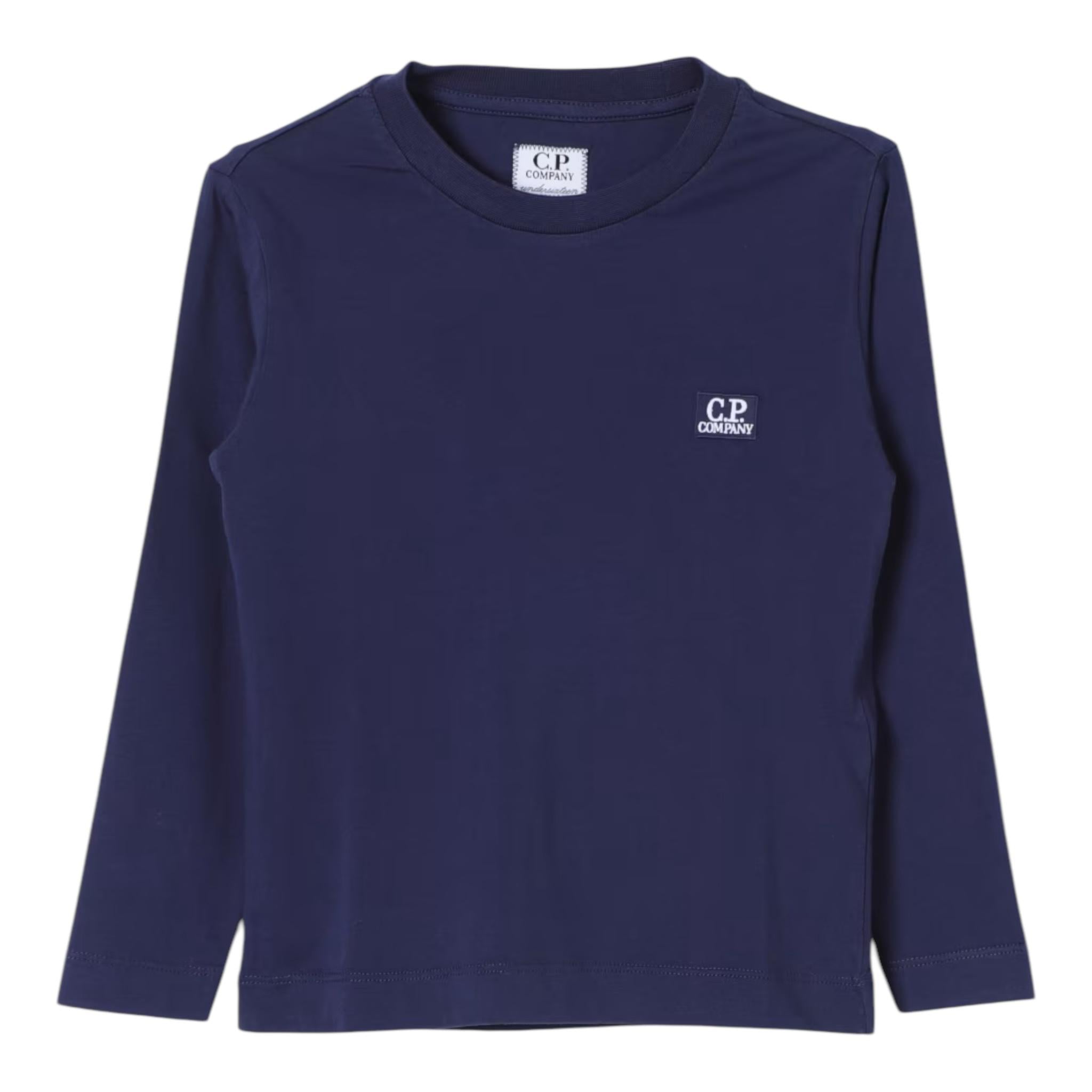 C.P. COMPANY shirt girocollo tint unita con logo Blu per Bambino CMO000 BLU C.P. COMPANY