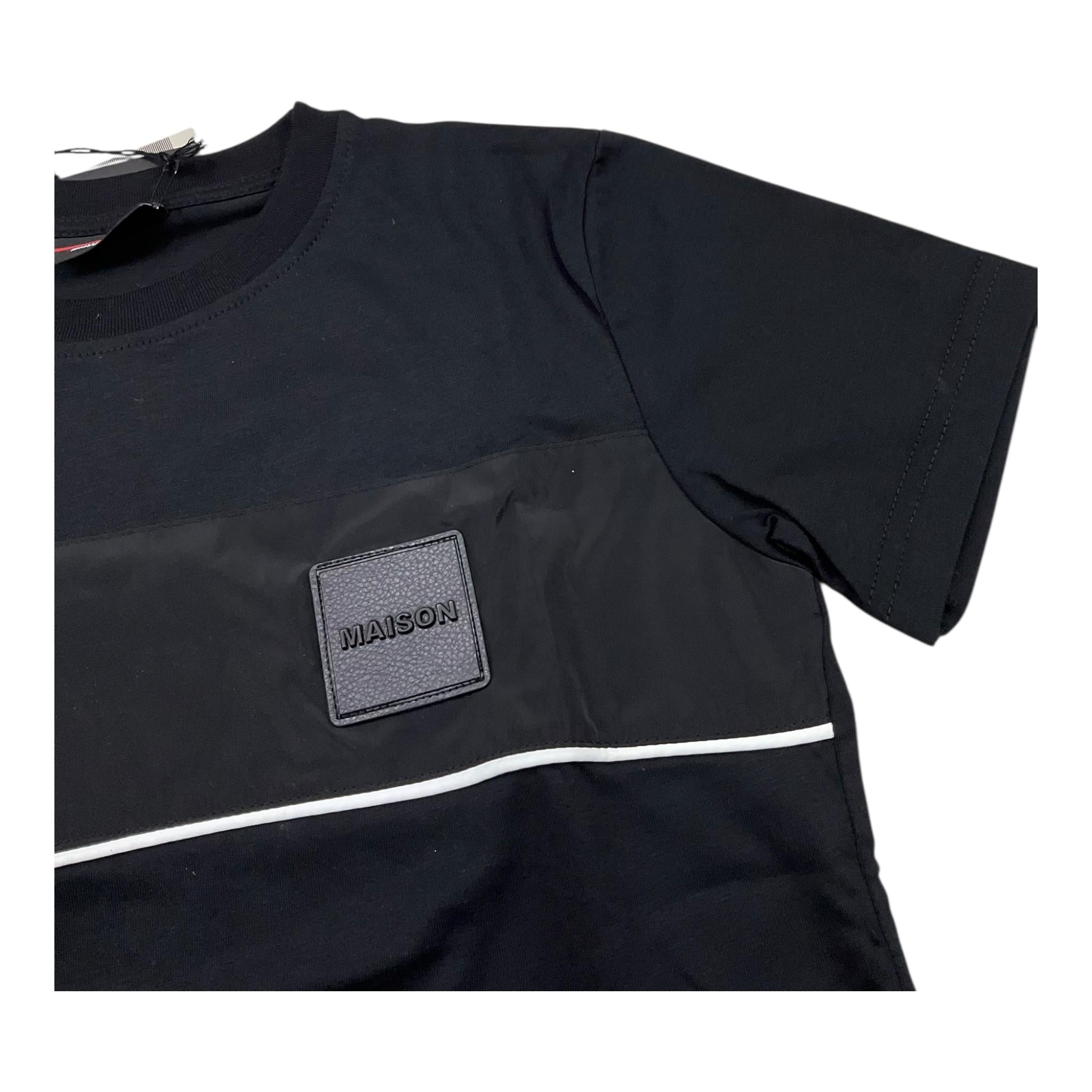 MAISON 9 PARIS t-shirt girocollo tinta unita con logo Nero per Bambino M50111 NERO MAISON 9 PARIS