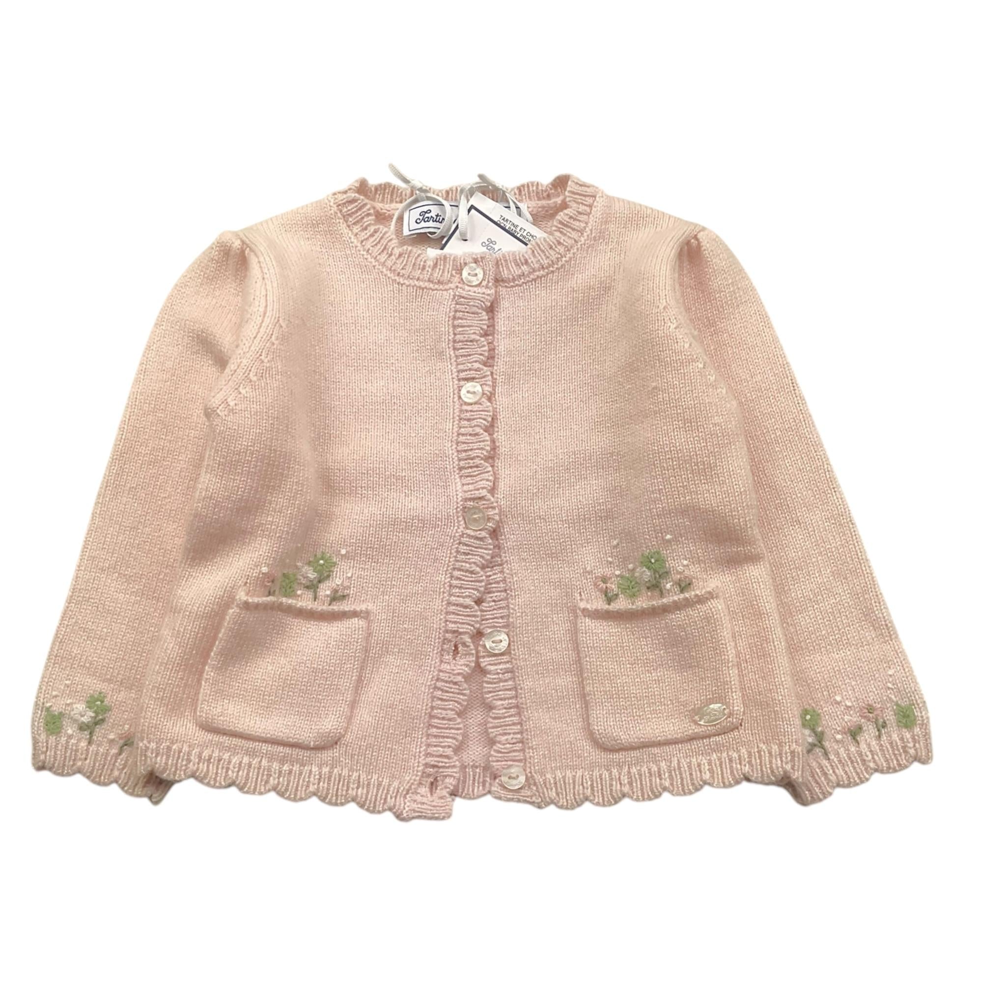 TARTINE ET CHOCOLAT cardigan tinta unita con ricami Rosa per Neonata TZ18111 ROSA TARTINE ET CHOCOLAT