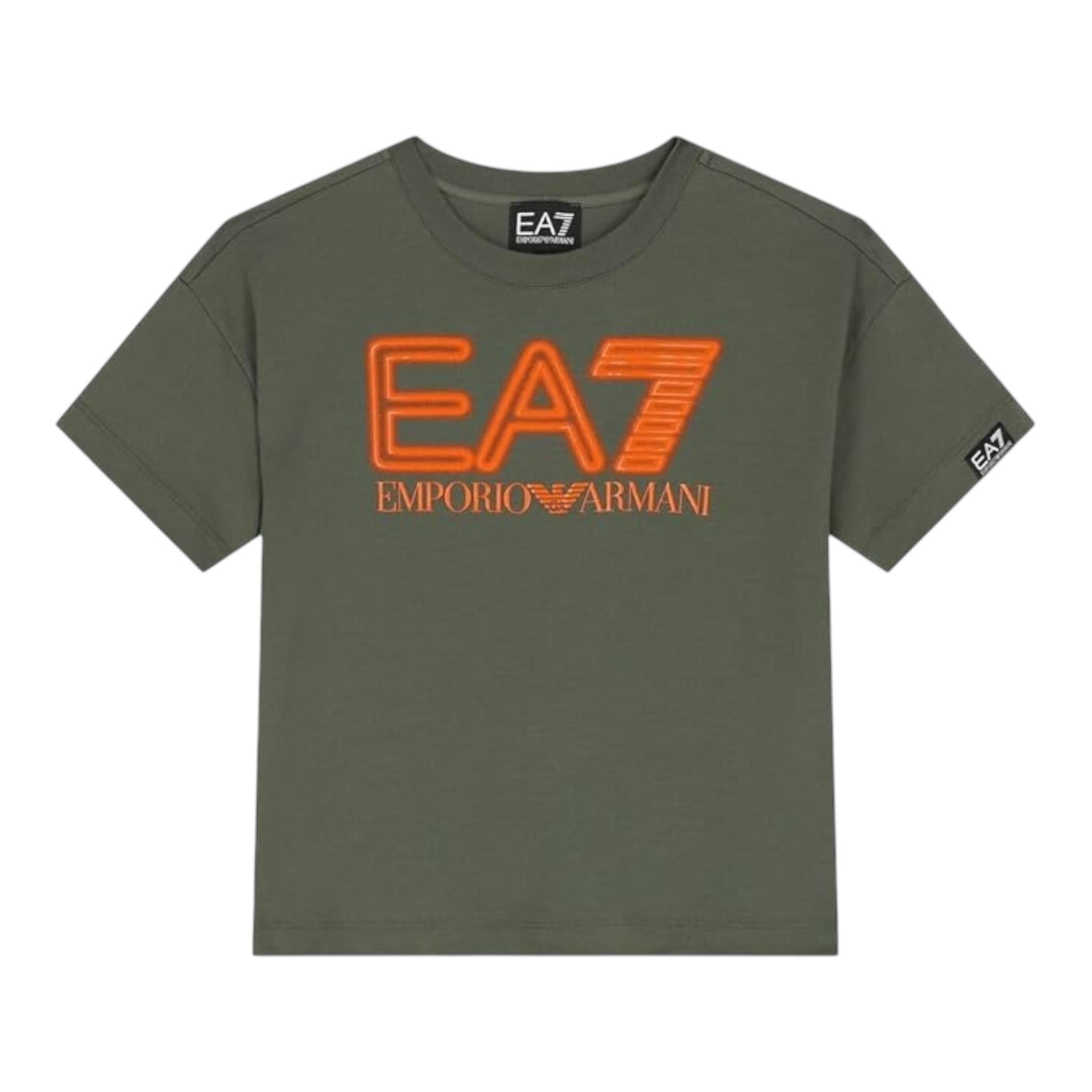EMPORIO ARMANI t-shirt girocollo tinta unita con stampa Verde per Bambino 3DBT57 VERDE EMPORIO ARMANI