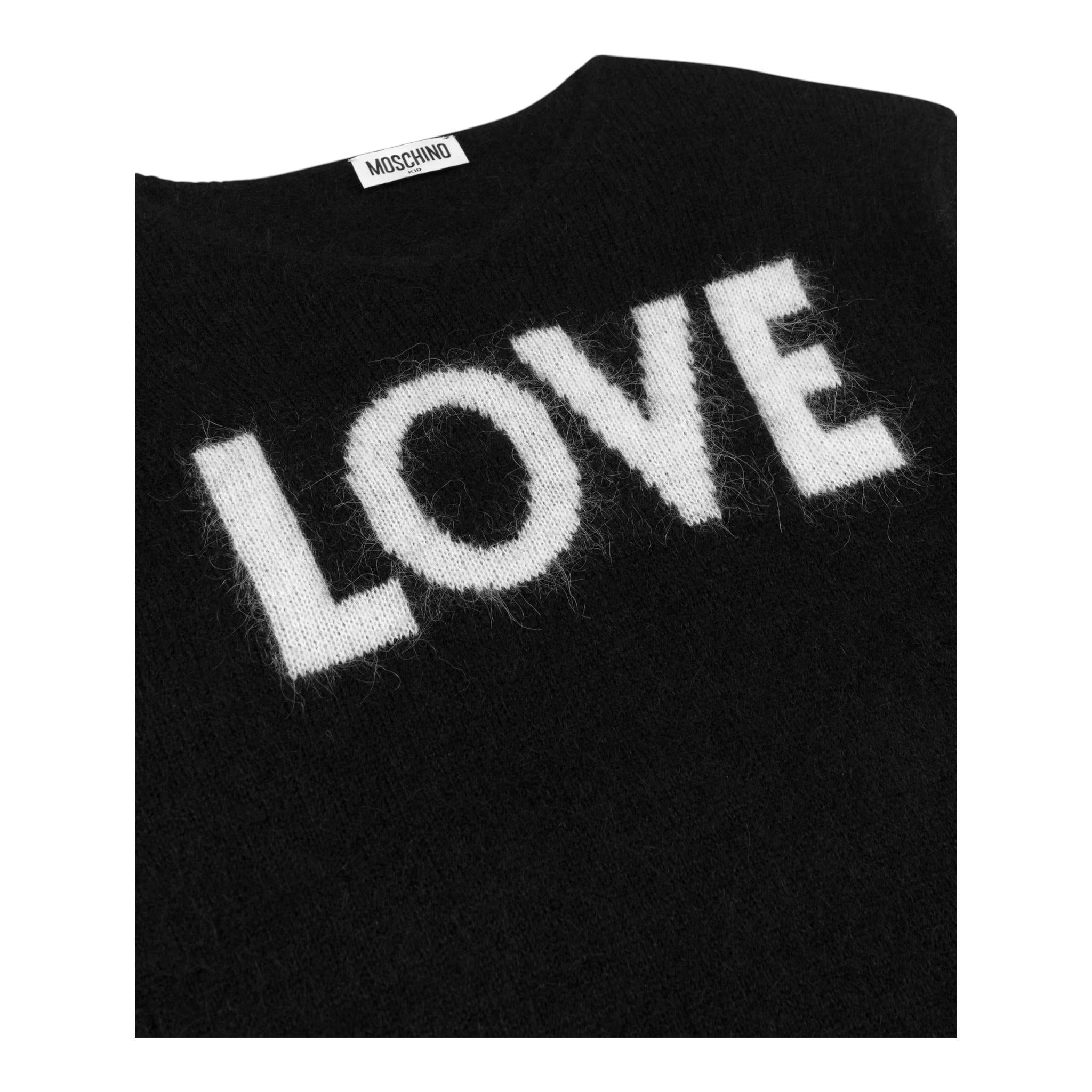 MOSCHINO maglia girocollo tinta unita con stampa in contrasto Nero per Bambina HDW027 NERO MOSCHINO