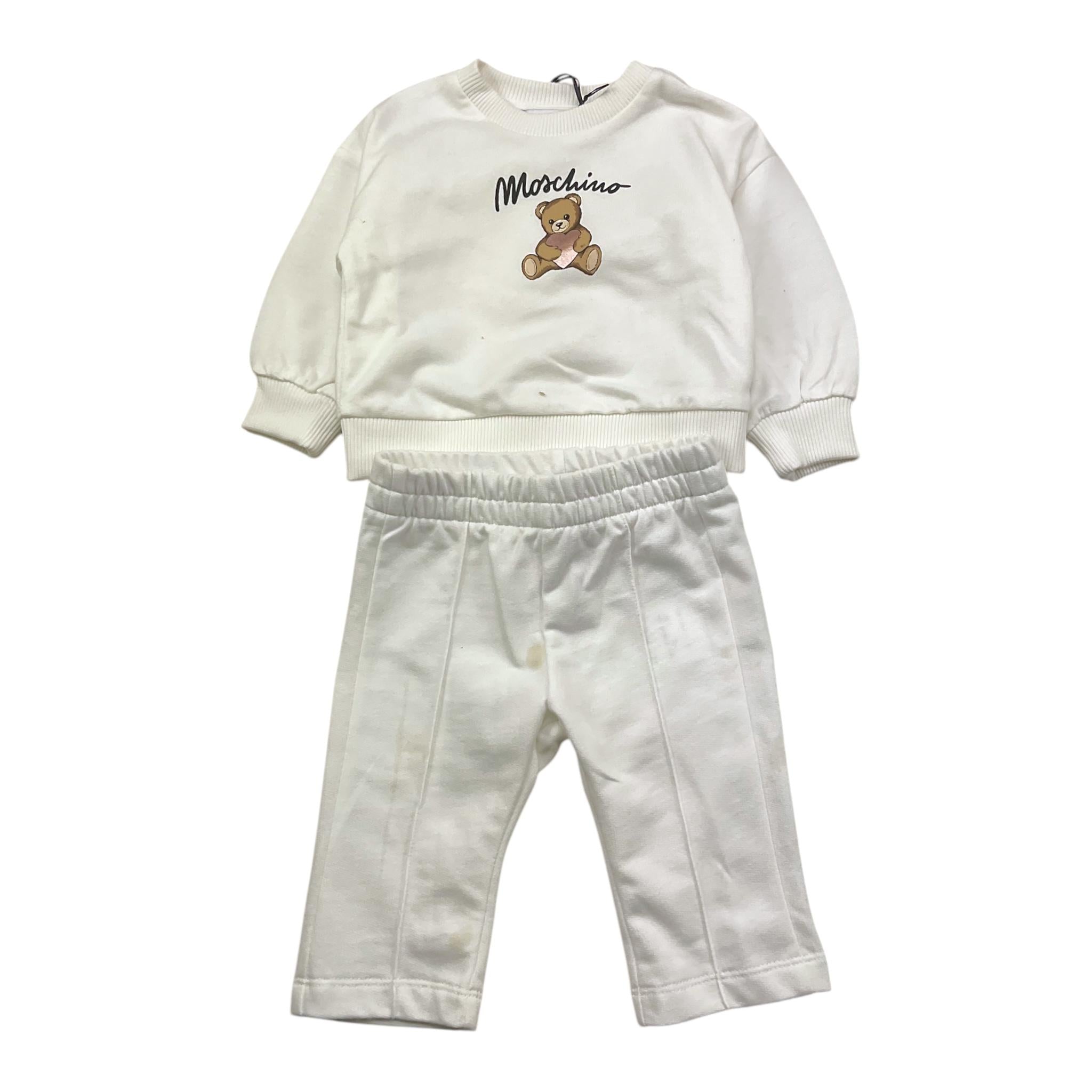 MOSCHINO completo 2pz felpa-pantalone tinta unita Bianco per Neonata MDK03D BIANCO MOSCHINO