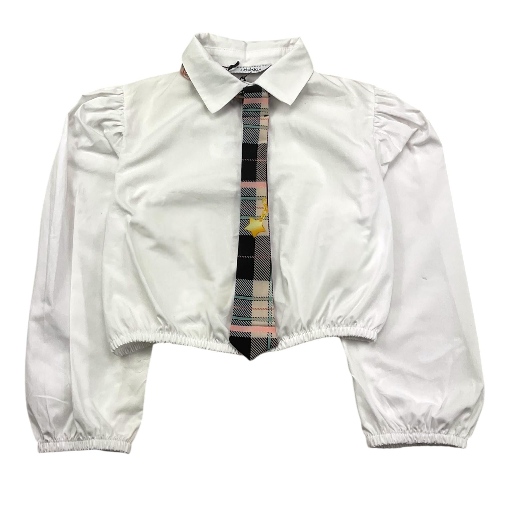 NAIDA camicia manica lunga tinta unita con cravatta Bianco per Bambina NACA140 BIANCO NAIDA