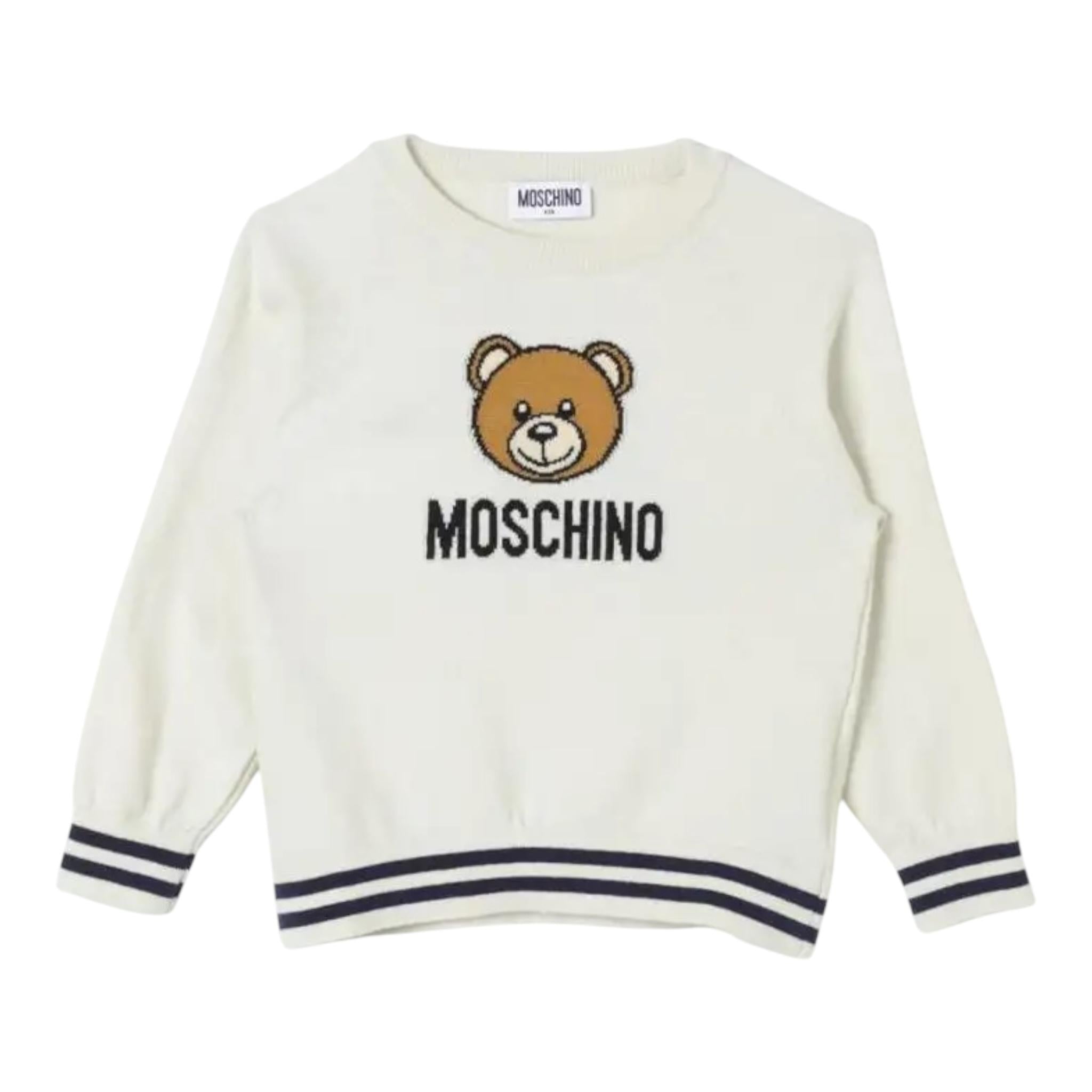 MOSCHINO maglia girocollo tinta unita con stampa Panna per Bambino HUW015 PANNA MOSCHINO
