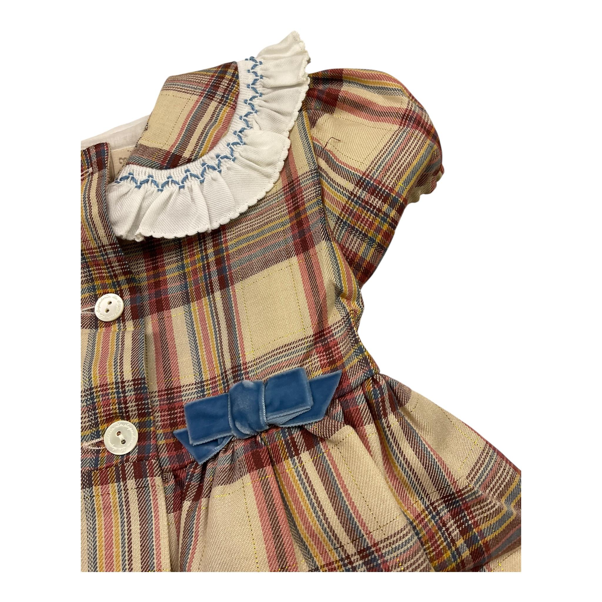 LA STUPENDERIA abito mezza manica tinta unita con fantasia a quadri Beige per Bambina TJAB46 BEIGE LA STUPENDERIA