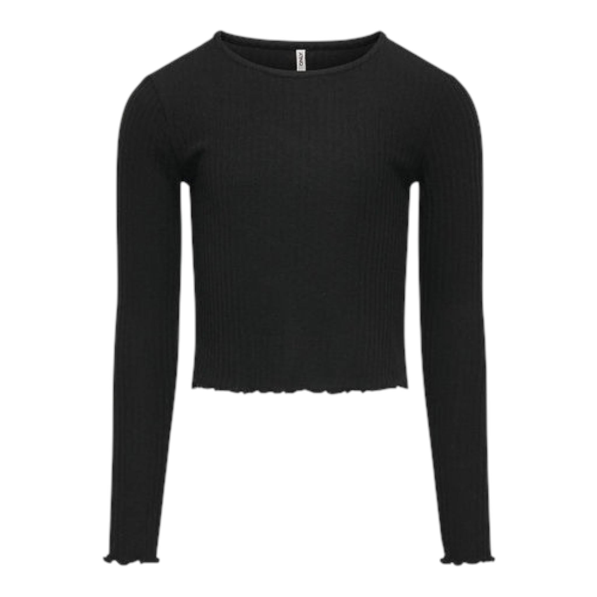 ONLY maglia tinta unita girocollo a costine Nero per Bambina 15326388 NERO ONLY