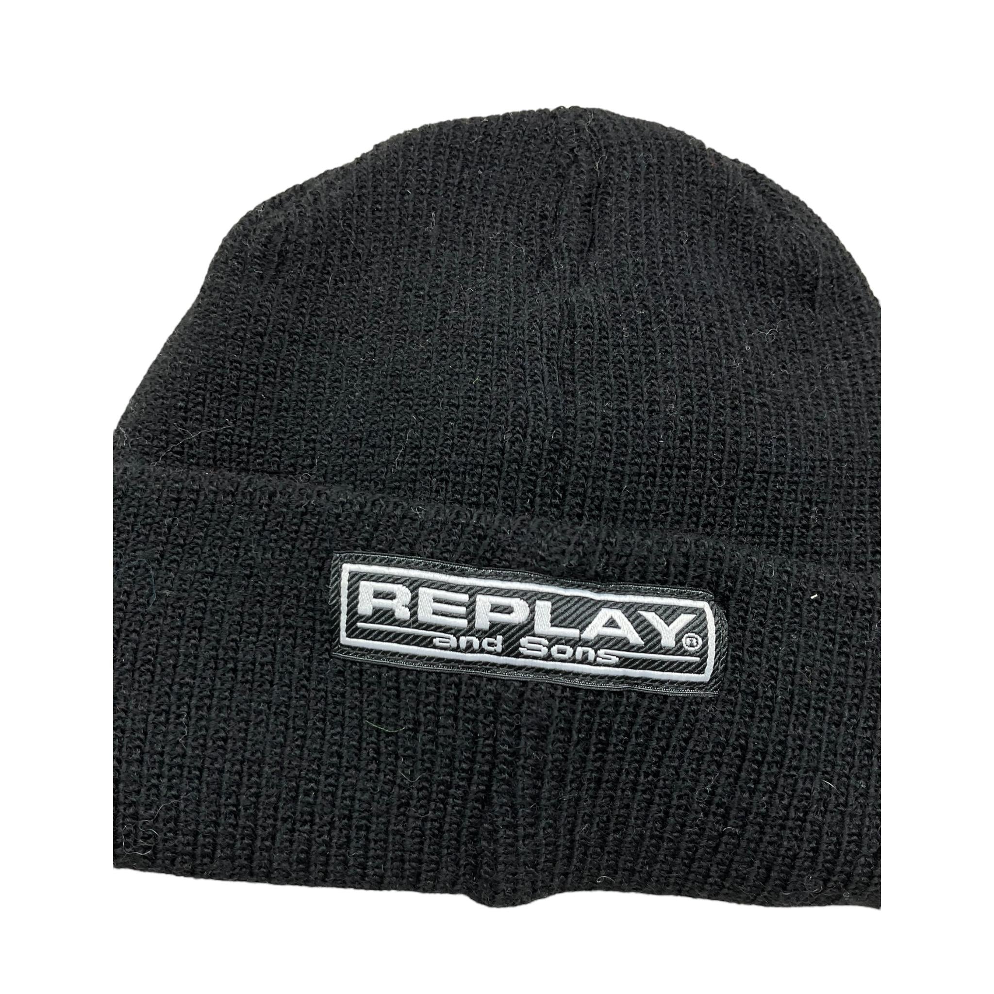 REPLAY & SONS cappello tinta unita con logo Nero per Bambino R2092 NERO REPLAY & SONS
