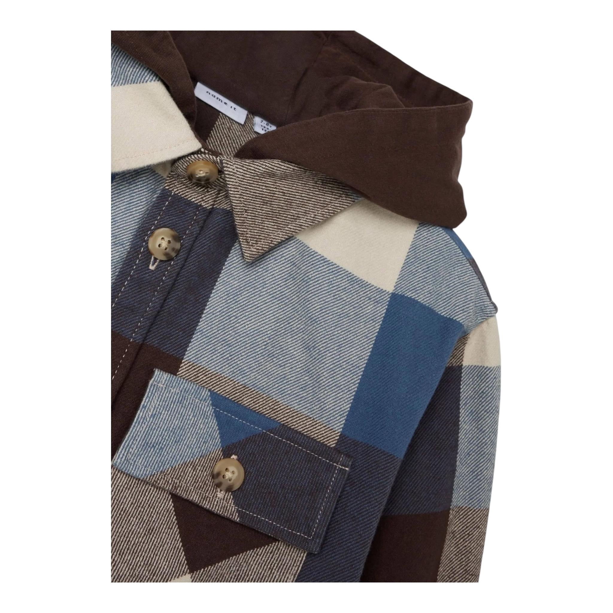 NAME.IT camicia manica lunga fantasia quadri con cappuccio Multicolor per Bambino 13237393 MULTICOLOR NAME.IT