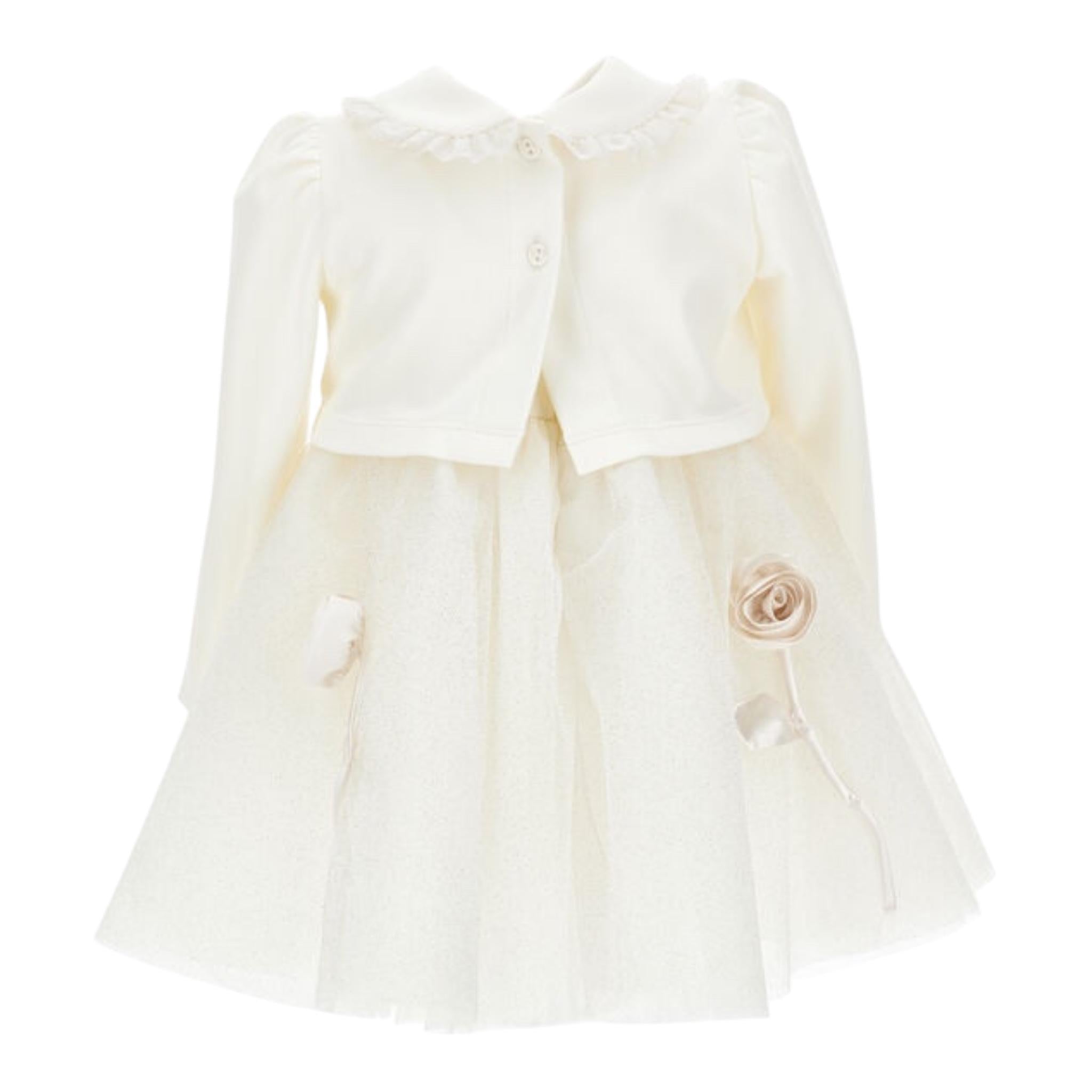MONNALISA set abito cerimonia-coprispalle tinta unita con rose Bianco per Neonata 73D900 BIANCO MONNALISA