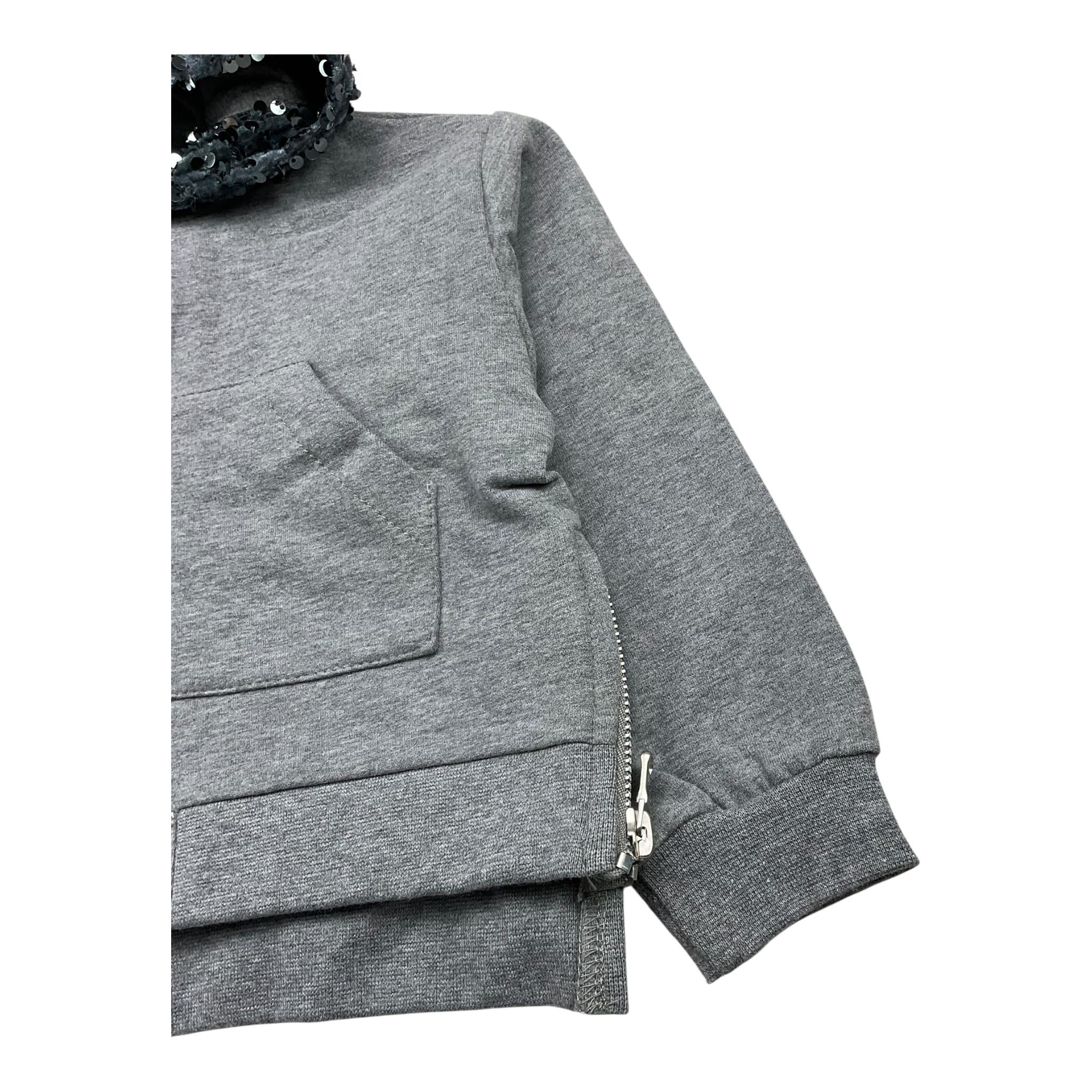 M+E' felpa con zip e cappuccio tinta unita con paillettes Grigio per Bambina UE1551 GRIGIO M+E'