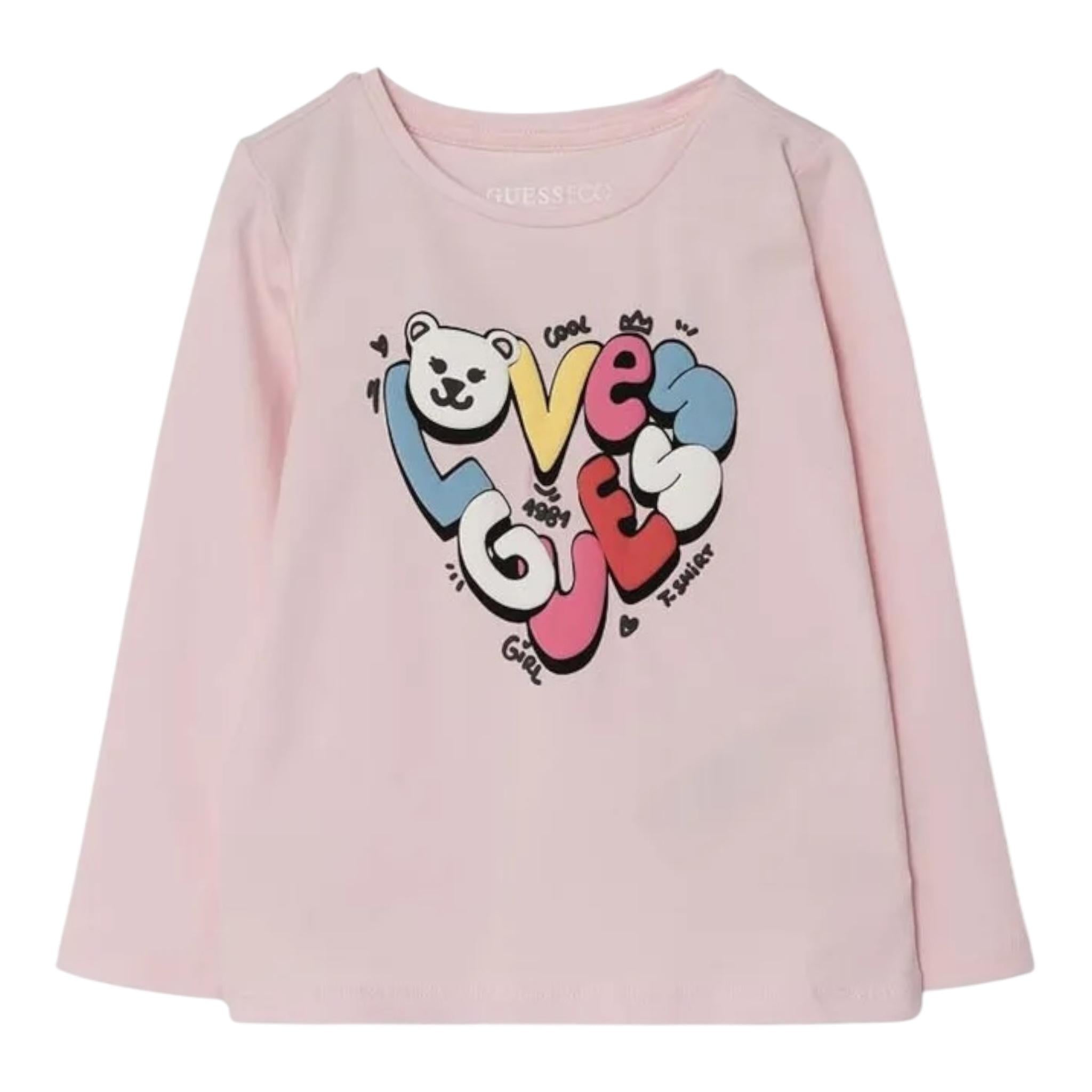 GUESS shirt girocollo tinta unita con stampa Rosa per Neonata A4YI01K6YW4 ROSA GUESS