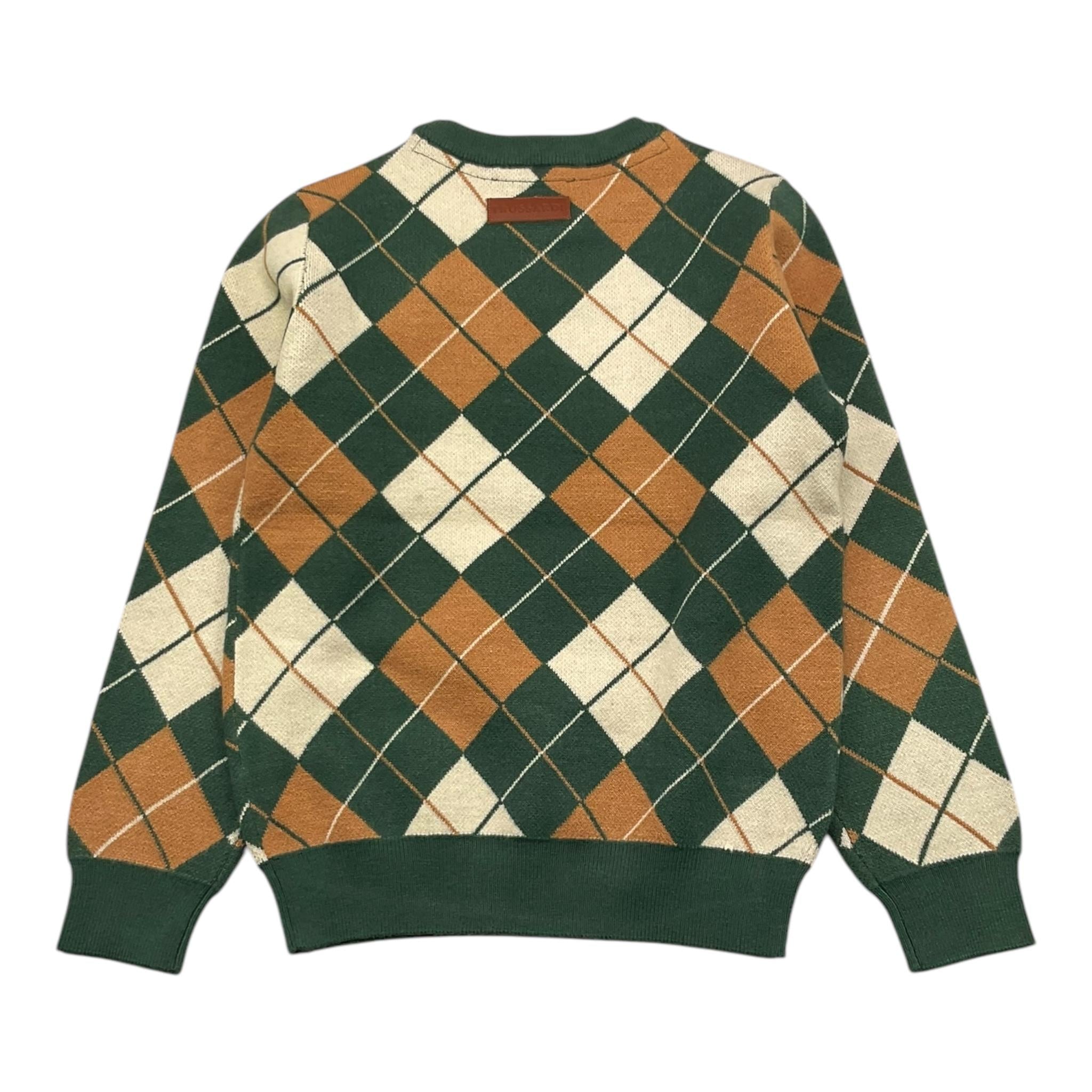 TRUSSARDI maglia girocollo tinta unita con fantasia rombi Verde per Bambino TBA25068MA VERDE TRUSSARDI