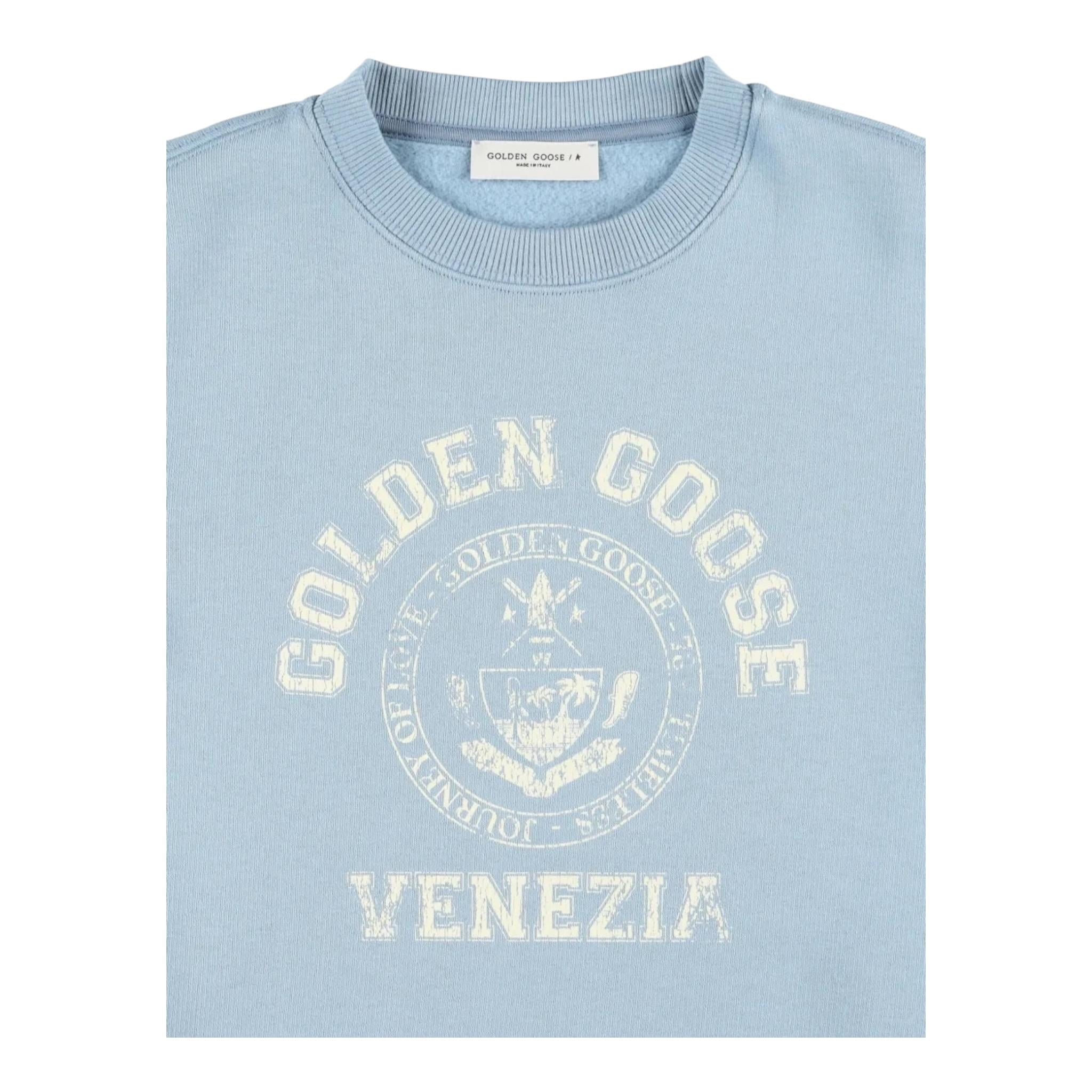GOLDEN GOOSE felpa girocollo tinta unita con stampa Azzurro per Bambino GKP0140 AZZURRO GOLDEN GOOSE