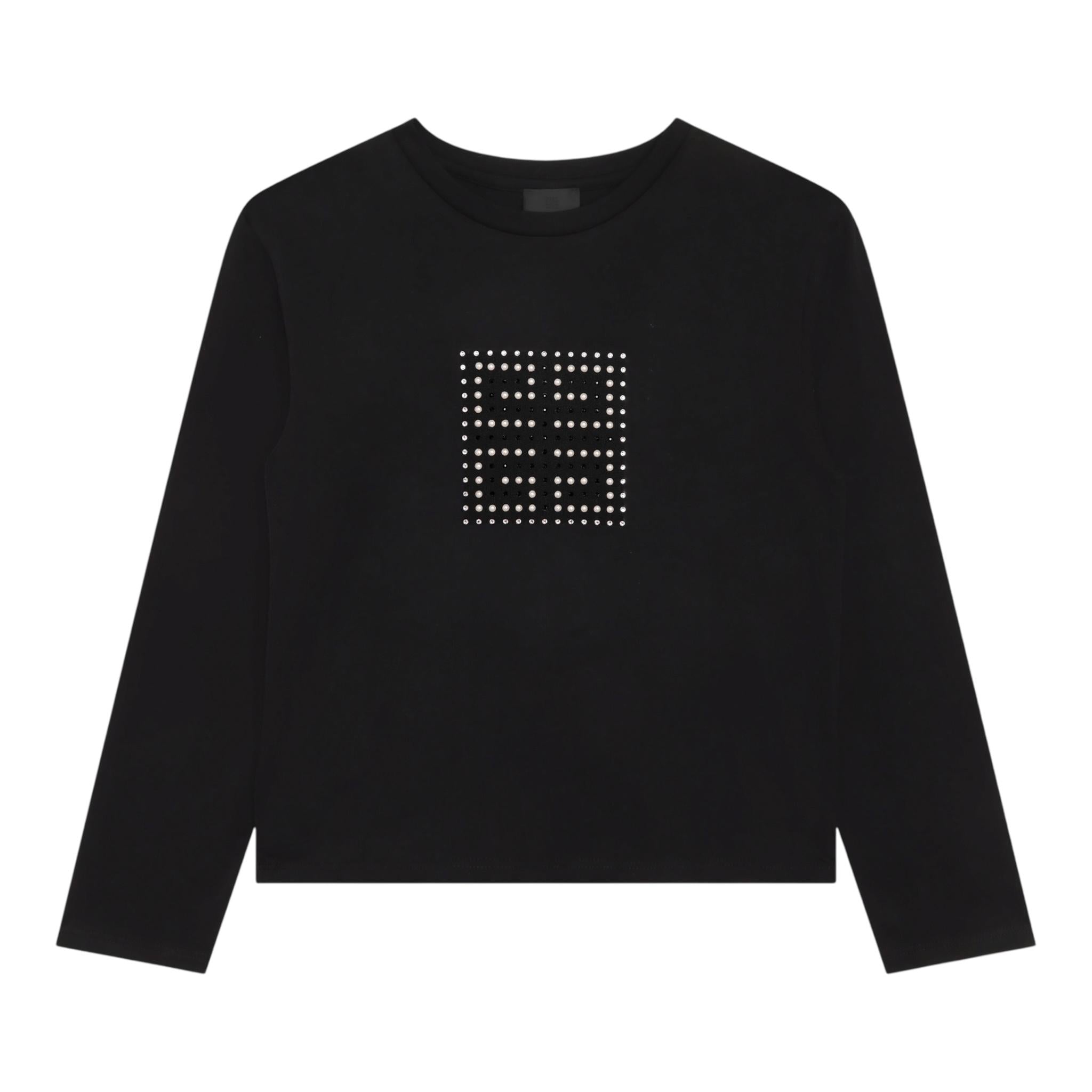 GIVENCHY shirt girocollo tinta unita con con brillantini Nero per Bambina H15335 NERO GIVENCHY