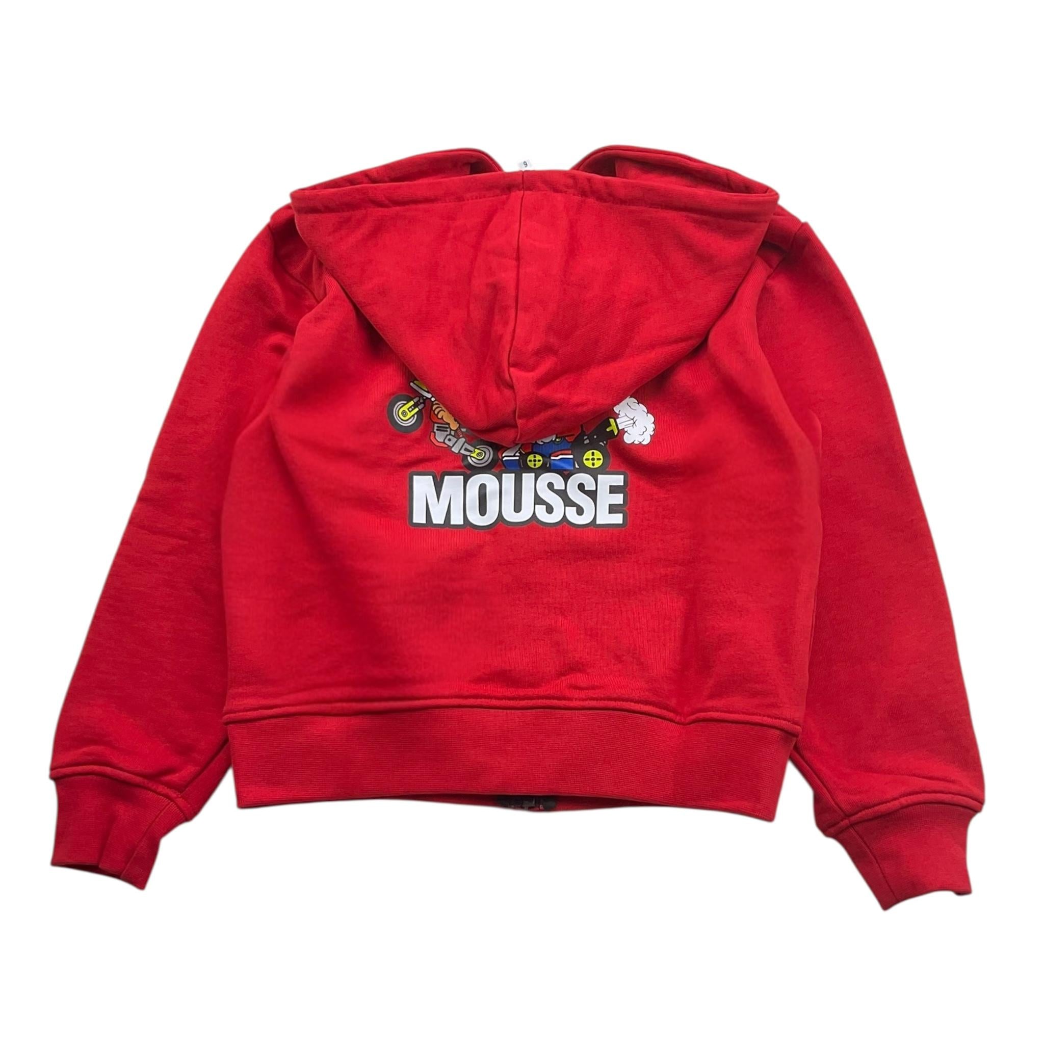 MOUSSE felpa tinta unita con zip cappuccio e stampa Rosso per Bambino TURBORACE ROSSO MOUSSE