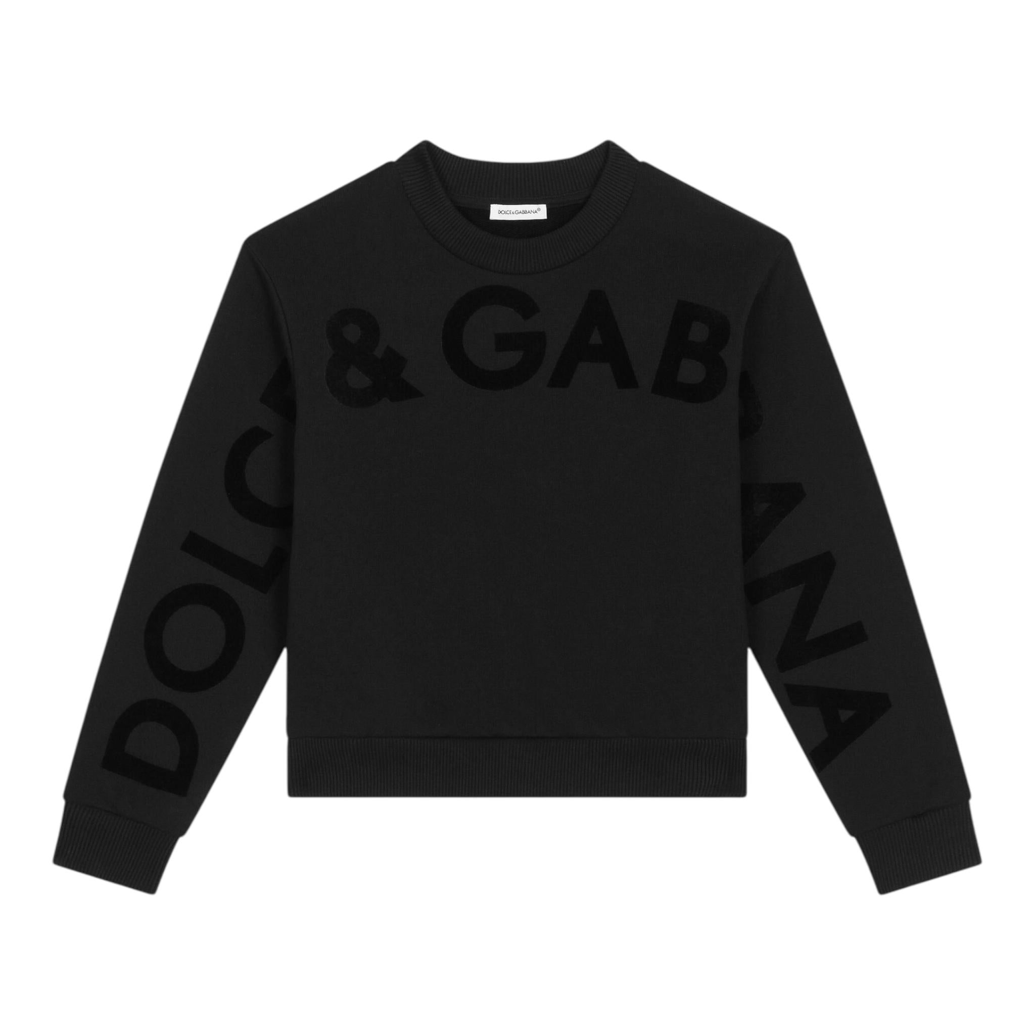 DOLCE & GABBANA felpa chiusa girocollo tinta unita con stampa Nero per Bambina L4JWHZ NERO DOLCE & GABBANA