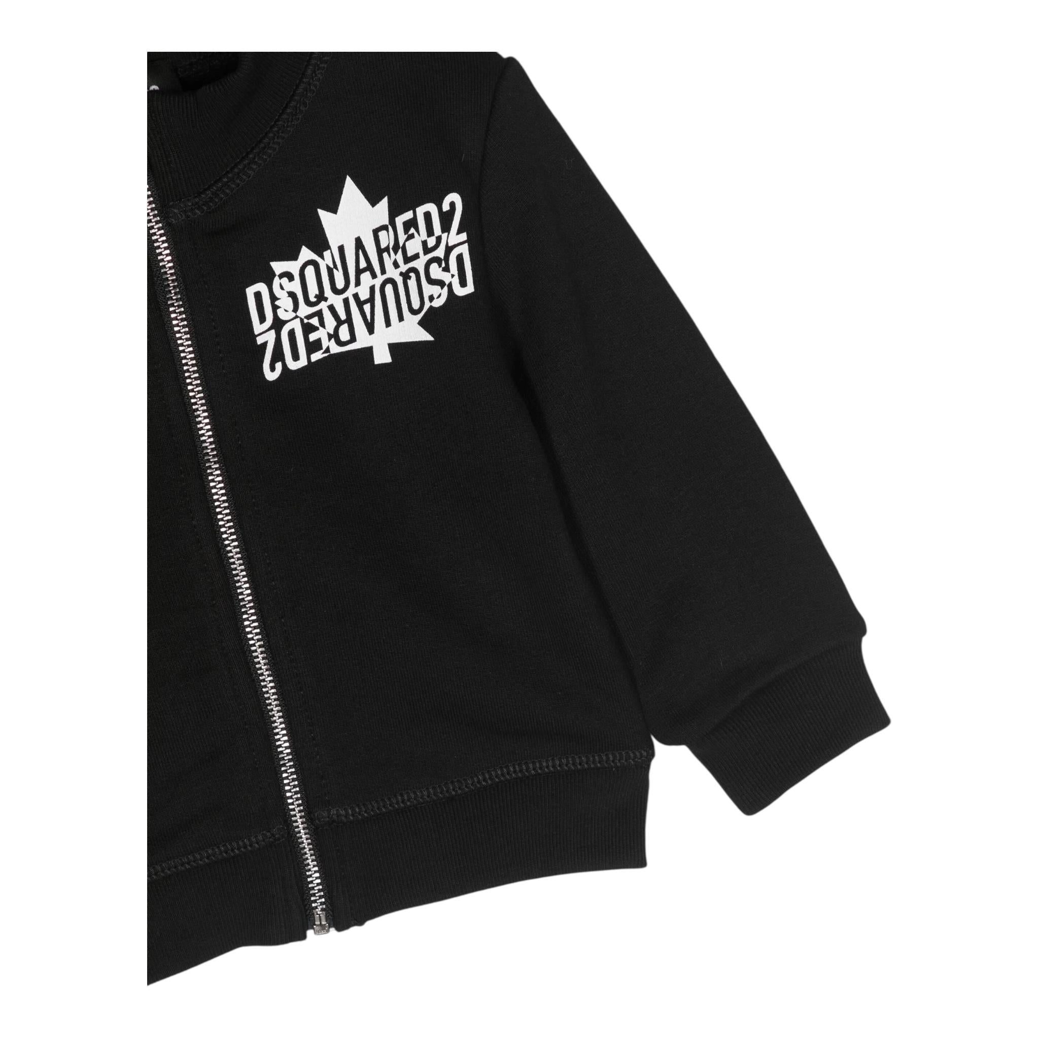 DSQUARED2 felpa con zip tinta unita stampa logo Nero per Bambino DQ1797J NERO DSQUARED2