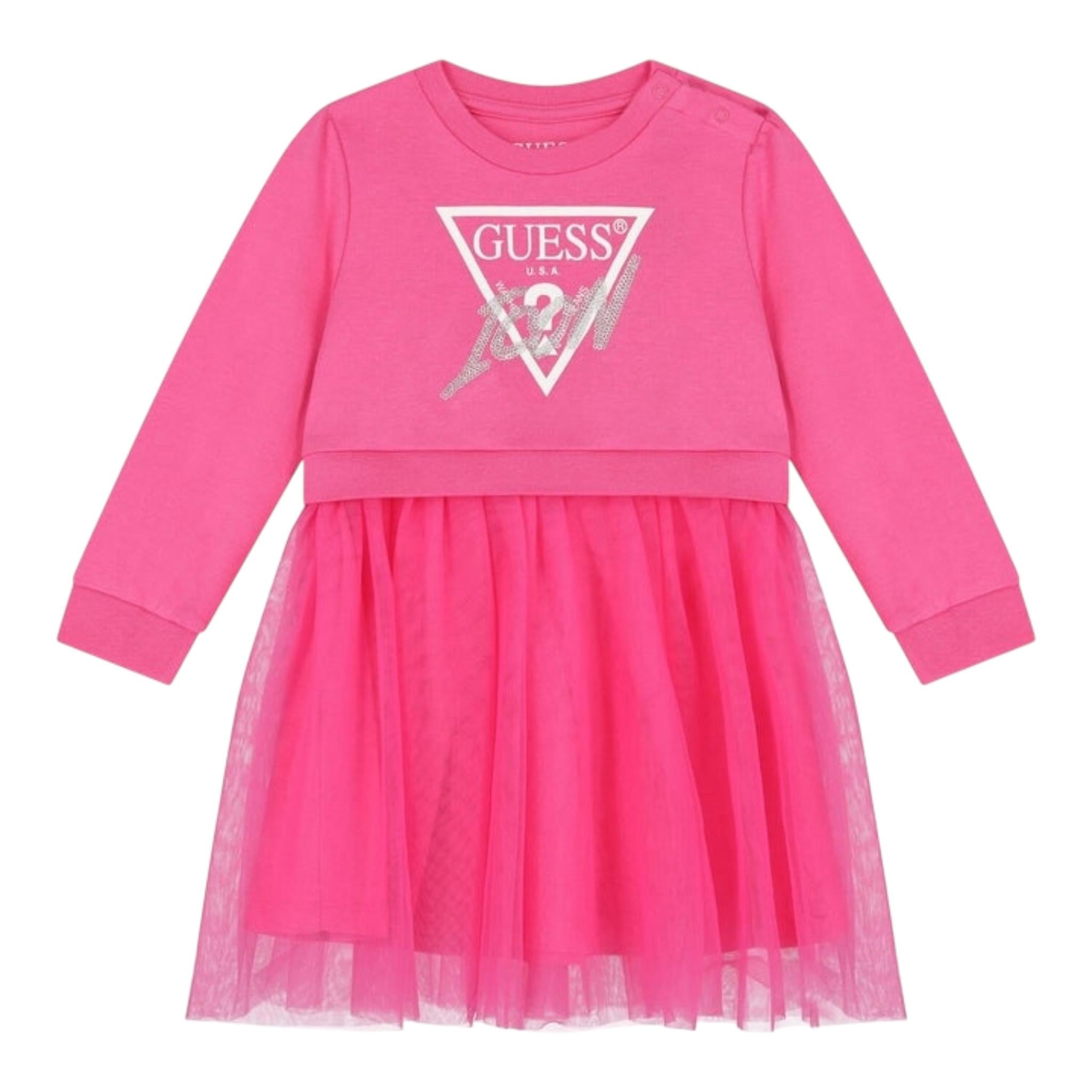 GUESS abito tinta unita girocollo con tulle Fuxia per Neonata K4YK09KB8R0XN FUXIA GUESS