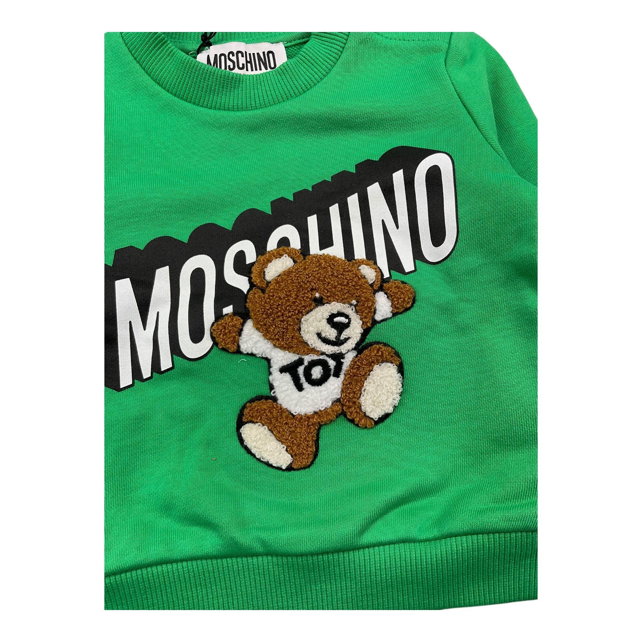 MOSCHINO felpa chiusa girocollo tinta unita con stampa in contrasto Verde per Neonato MVF04Q VERDE MOSCHINO