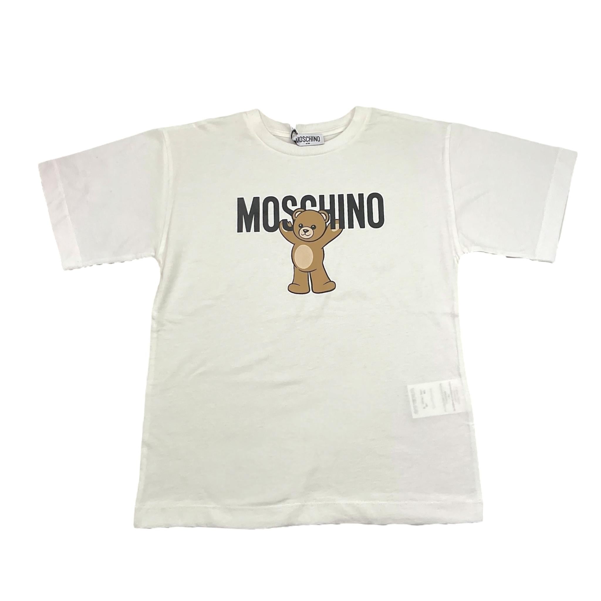 MOSCHINO t-shirt girocollo tinta unita con stampa Bianco per Bambino HMM05G BIANCO MOSCHINO