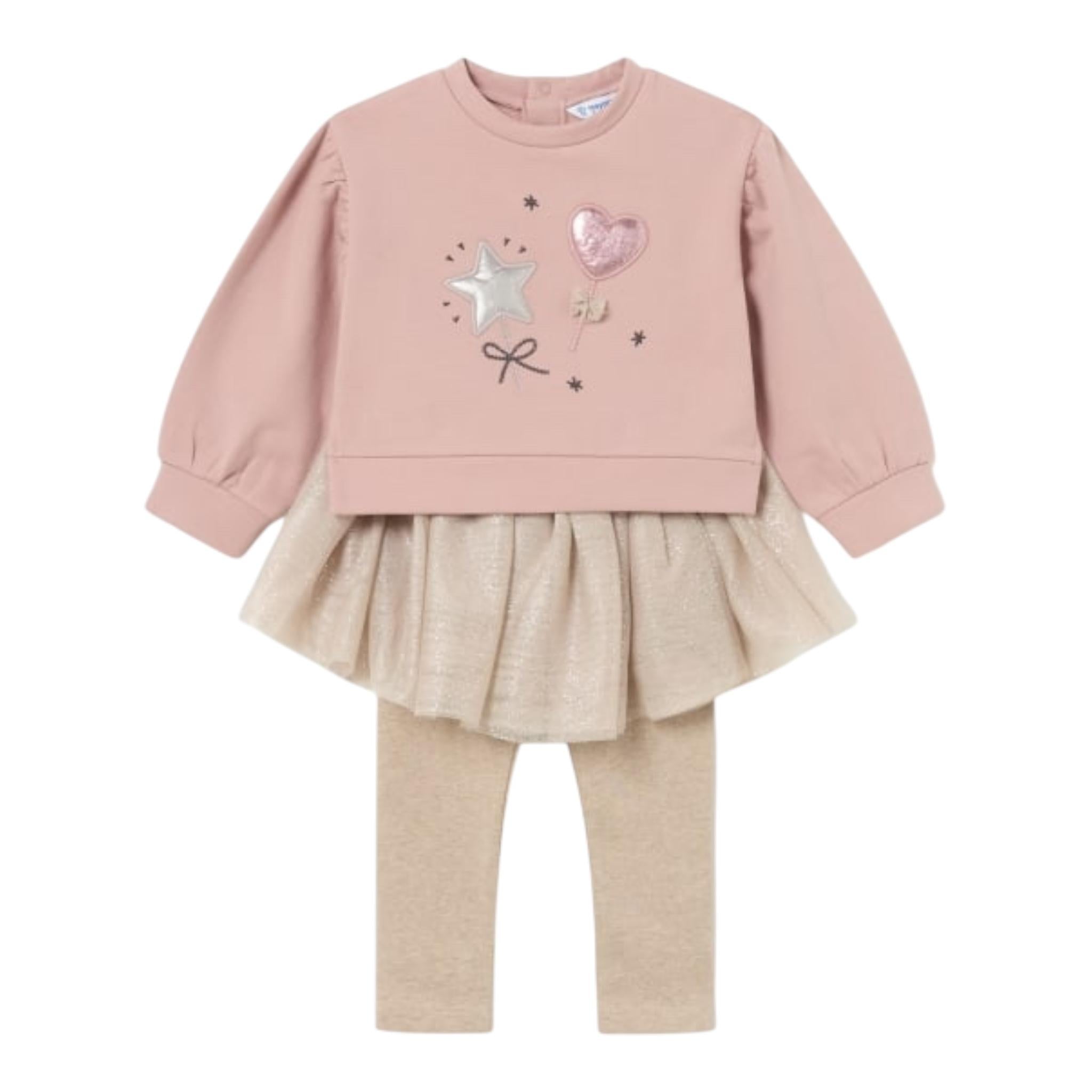 MAYORAL completo 2pz bicolore felpa-leggins con gonna Rosa/beige per Neonata 2712 ROSA/BEIGE MAYORAL