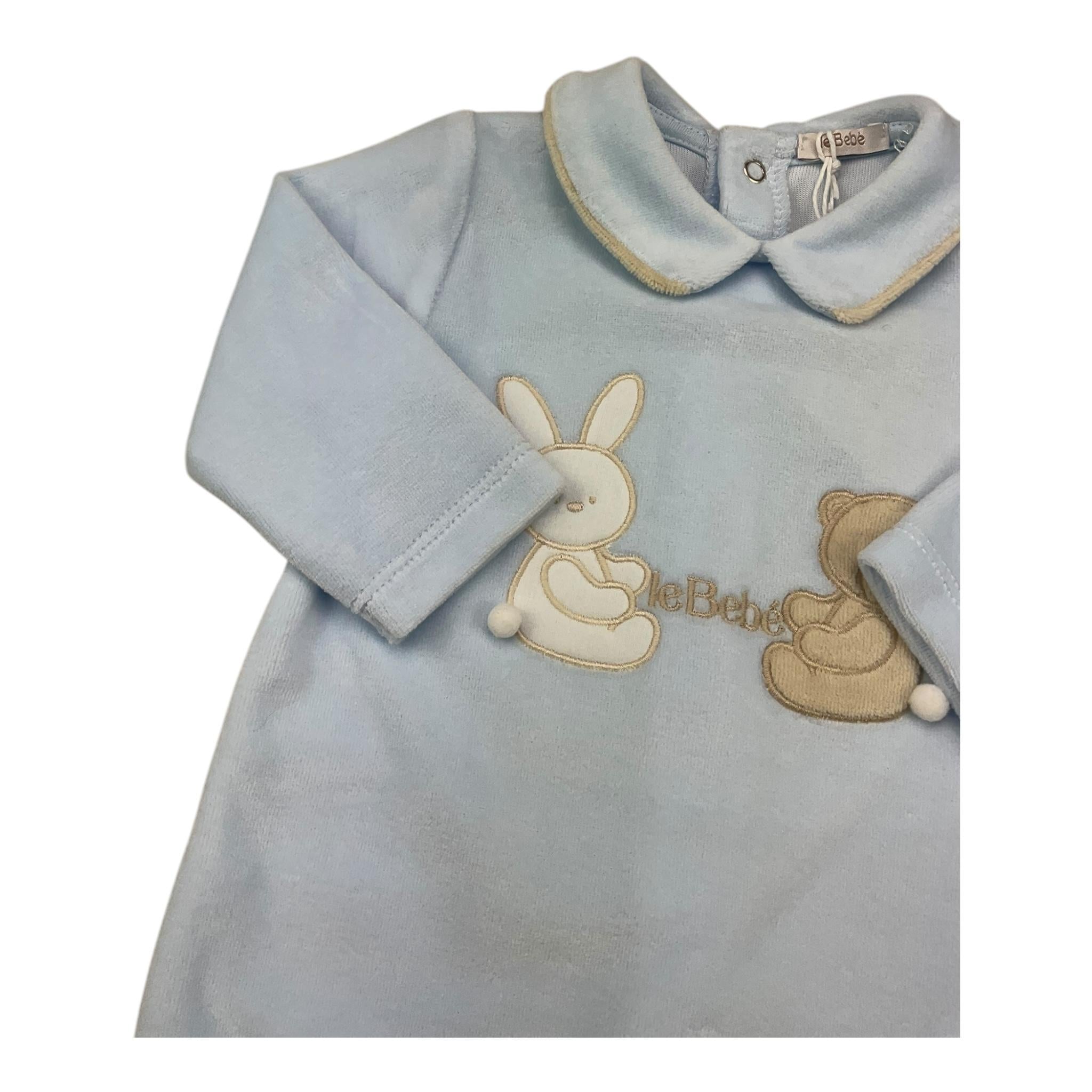 LE BEBE' tutina manica lunga tinta unita in ciniglia Azzurro per Neonato LBB5064 AZZURRO LE BEBE'
